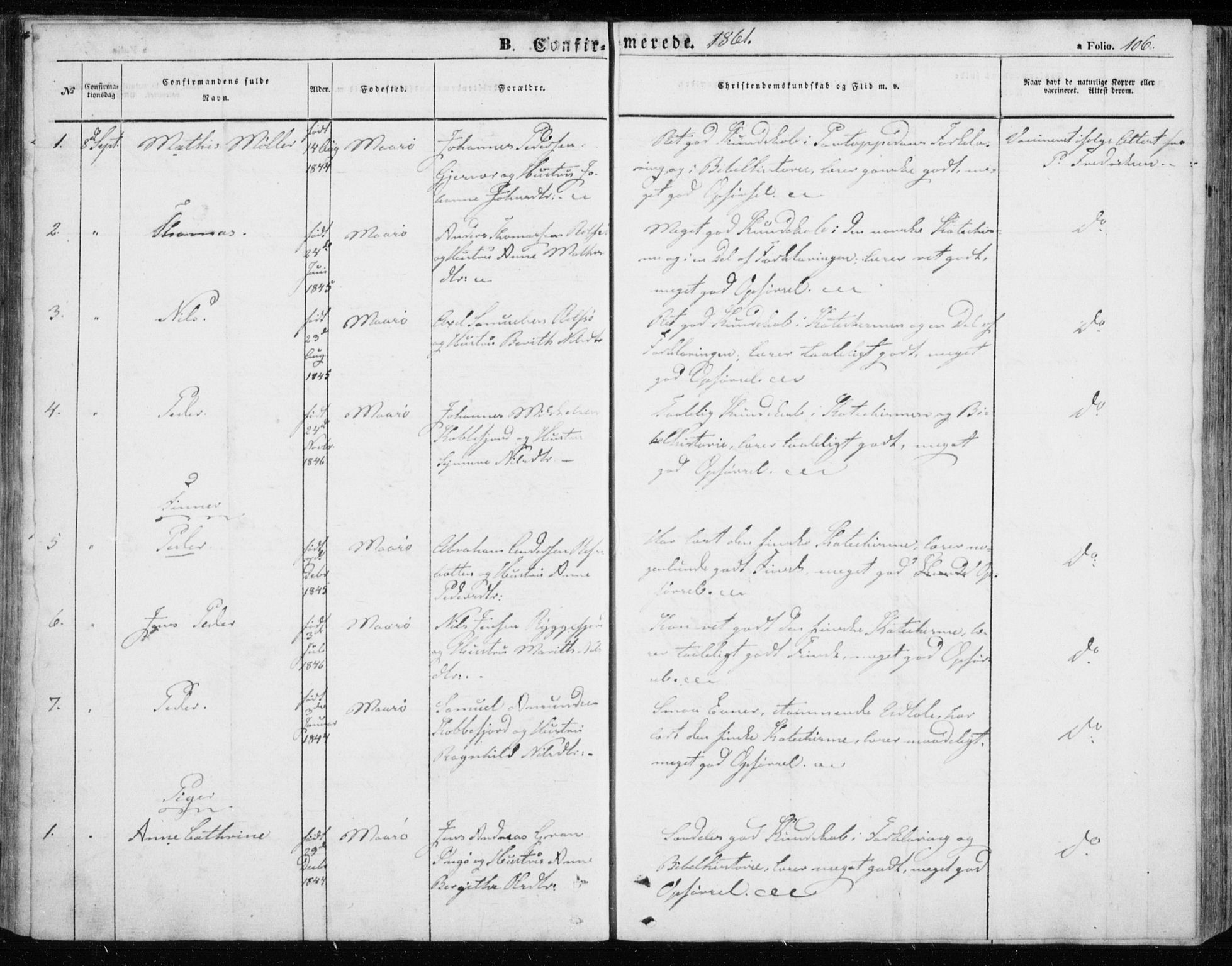 Måsøy sokneprestkontor, SATØ/S-1348/H/Ha/L0002kirke: Parish register (official) no. 2, 1852-1865, p. 106