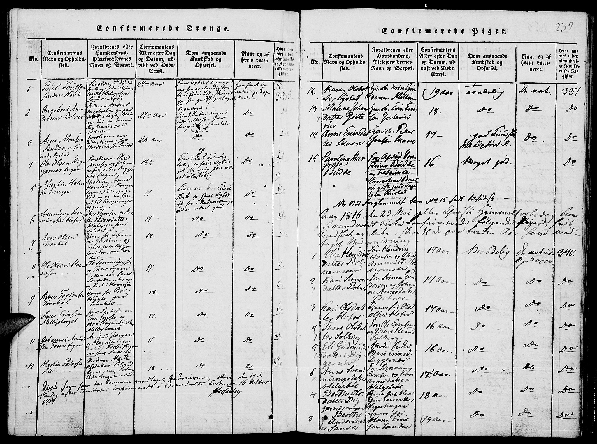 Grue prestekontor, SAH/PREST-036/H/Ha/Hab/L0001: Parish register (copy) no. 1, 1814-1841, p. 239