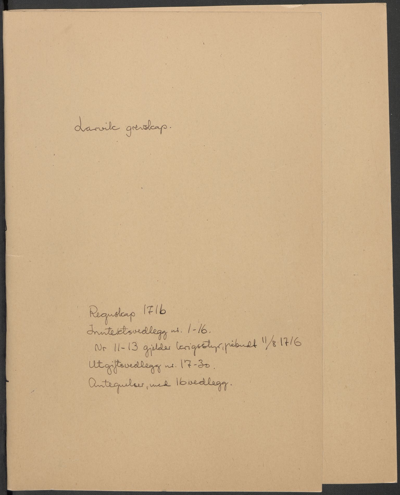 Rentekammeret inntil 1814, Reviderte regnskaper, Fogderegnskap, AV/RA-EA-4092/R33/L1987: Fogderegnskap Larvik grevskap, 1716-1717, p. 2