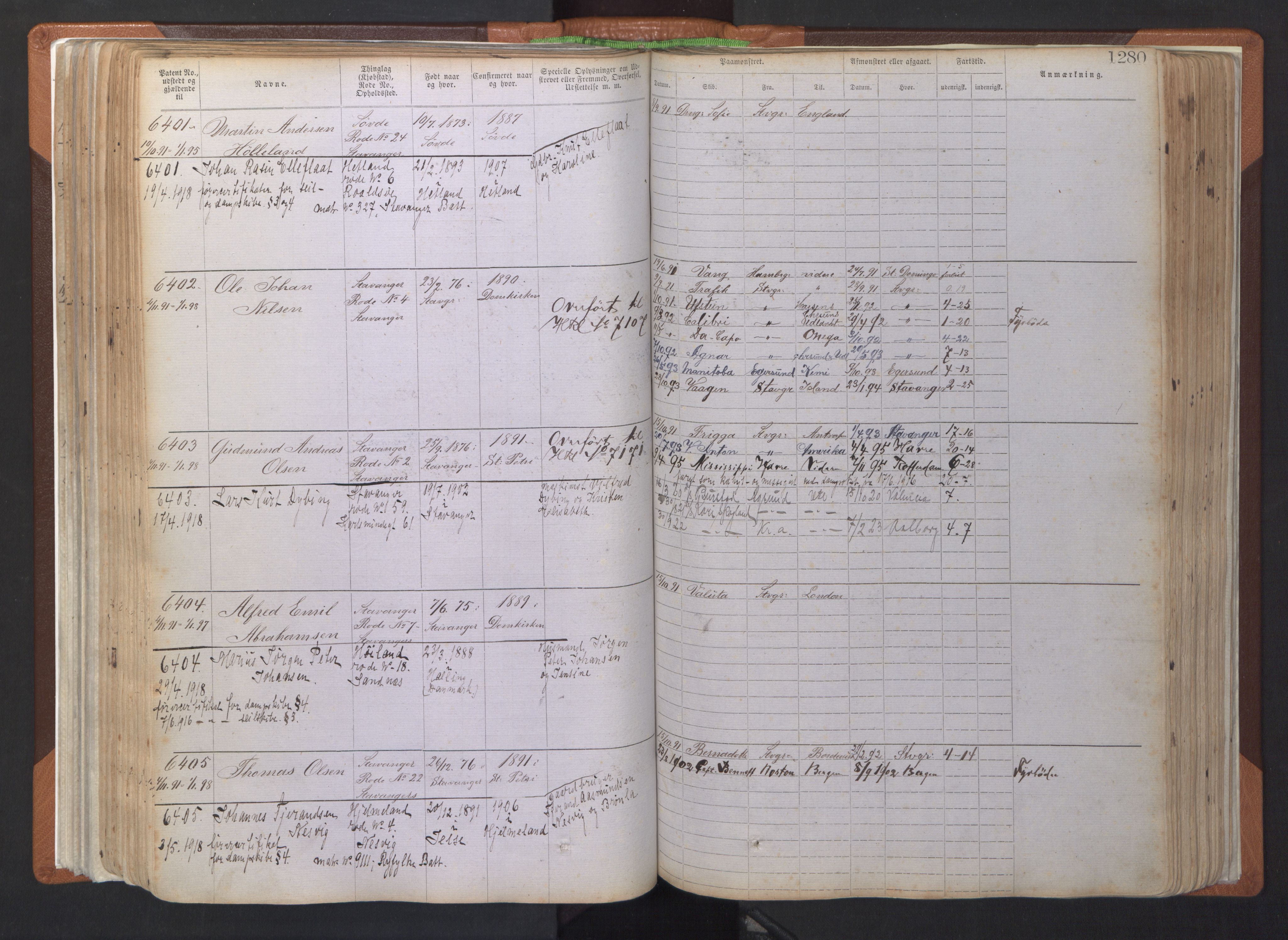Stavanger sjømannskontor, AV/SAST-A-102006/F/Ff/L0007: Annotasjonsrulle, patentnr. 5506-7180, 1887-1900, p. 185