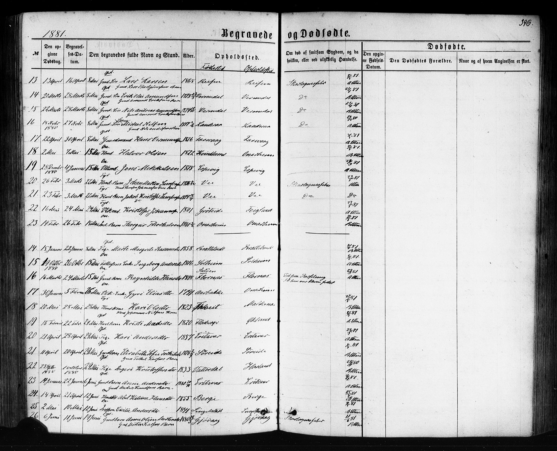 Tysnes sokneprestembete, SAB/A-78601/H/Haa: Parish register (official) no. A 12, 1872-1886, p. 396