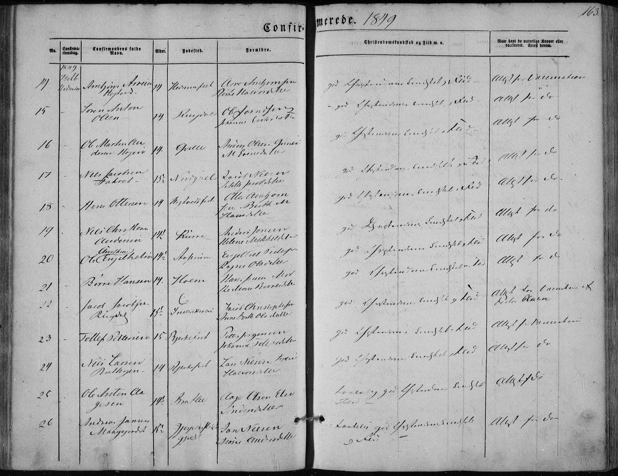 Hedrum kirkebøker, AV/SAKO-A-344/F/Fa/L0006: Parish register (official) no. I 6, 1849-1857, p. 163