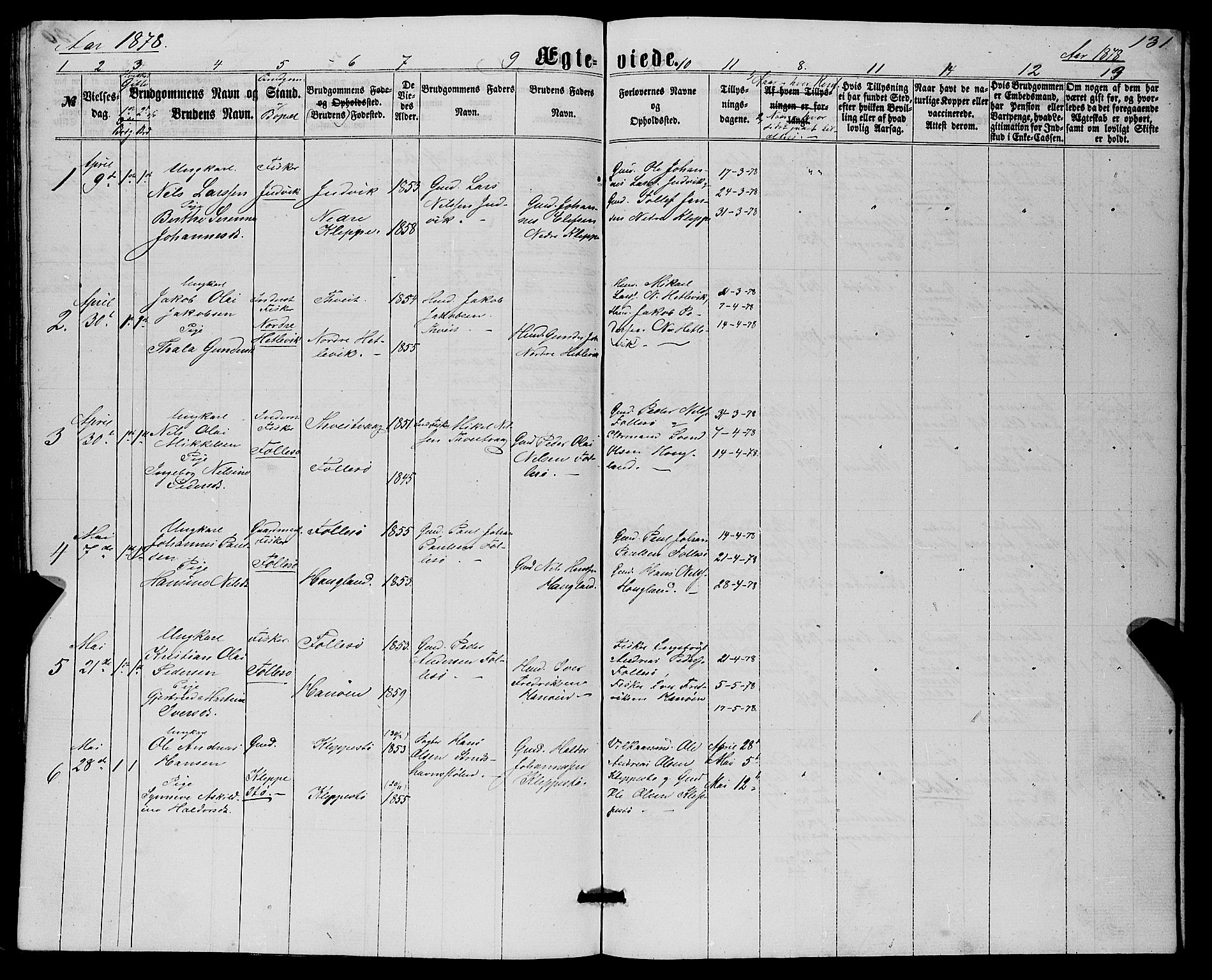 Askøy Sokneprestembete, SAB/A-74101/H/Ha/Hab/Haba/L0006: Parish register (copy) no. A 6, 1861-1881, p. 131