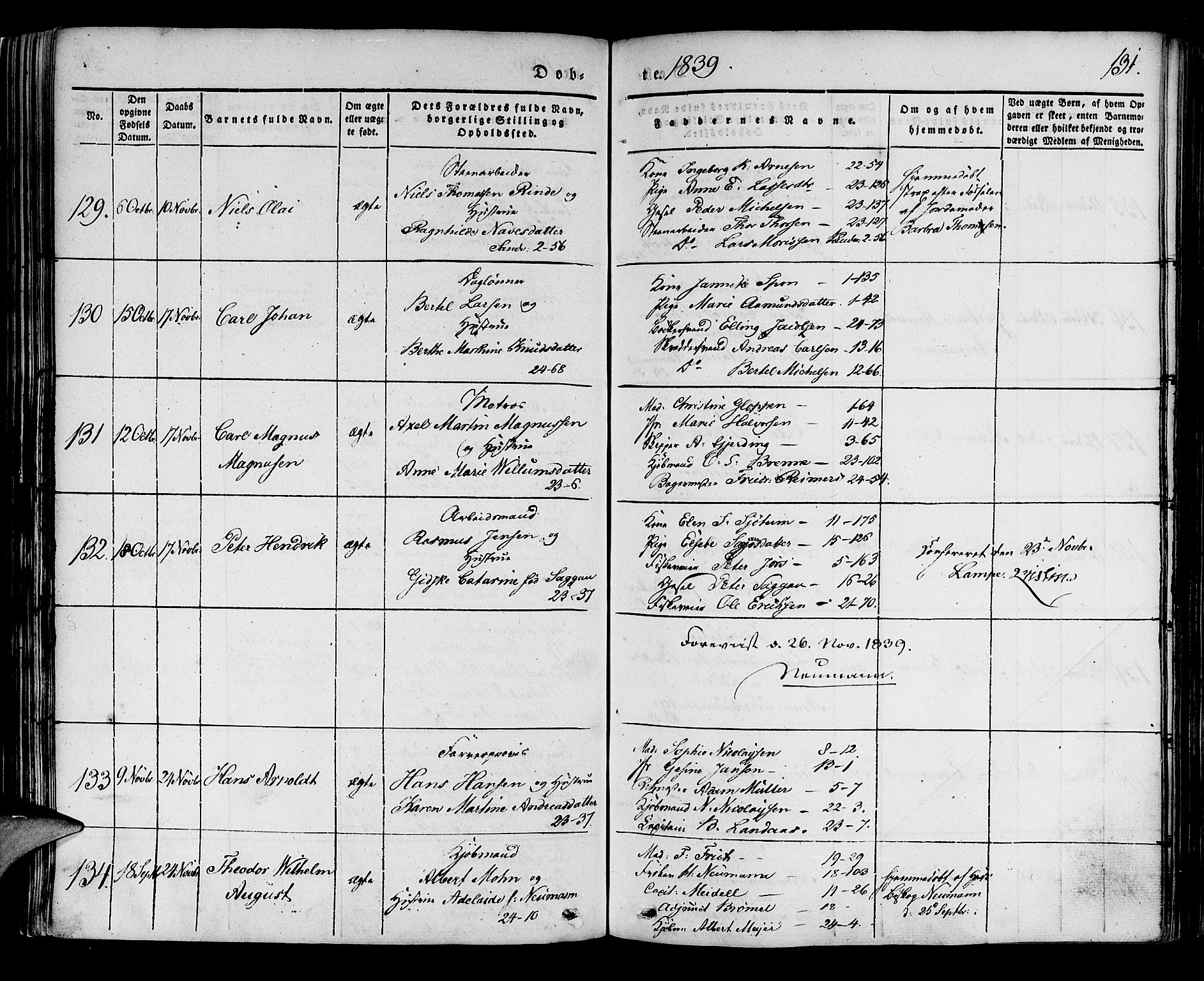 Korskirken sokneprestembete, SAB/A-76101/H/Haa/L0015: Parish register (official) no. B 1, 1833-1841, p. 131