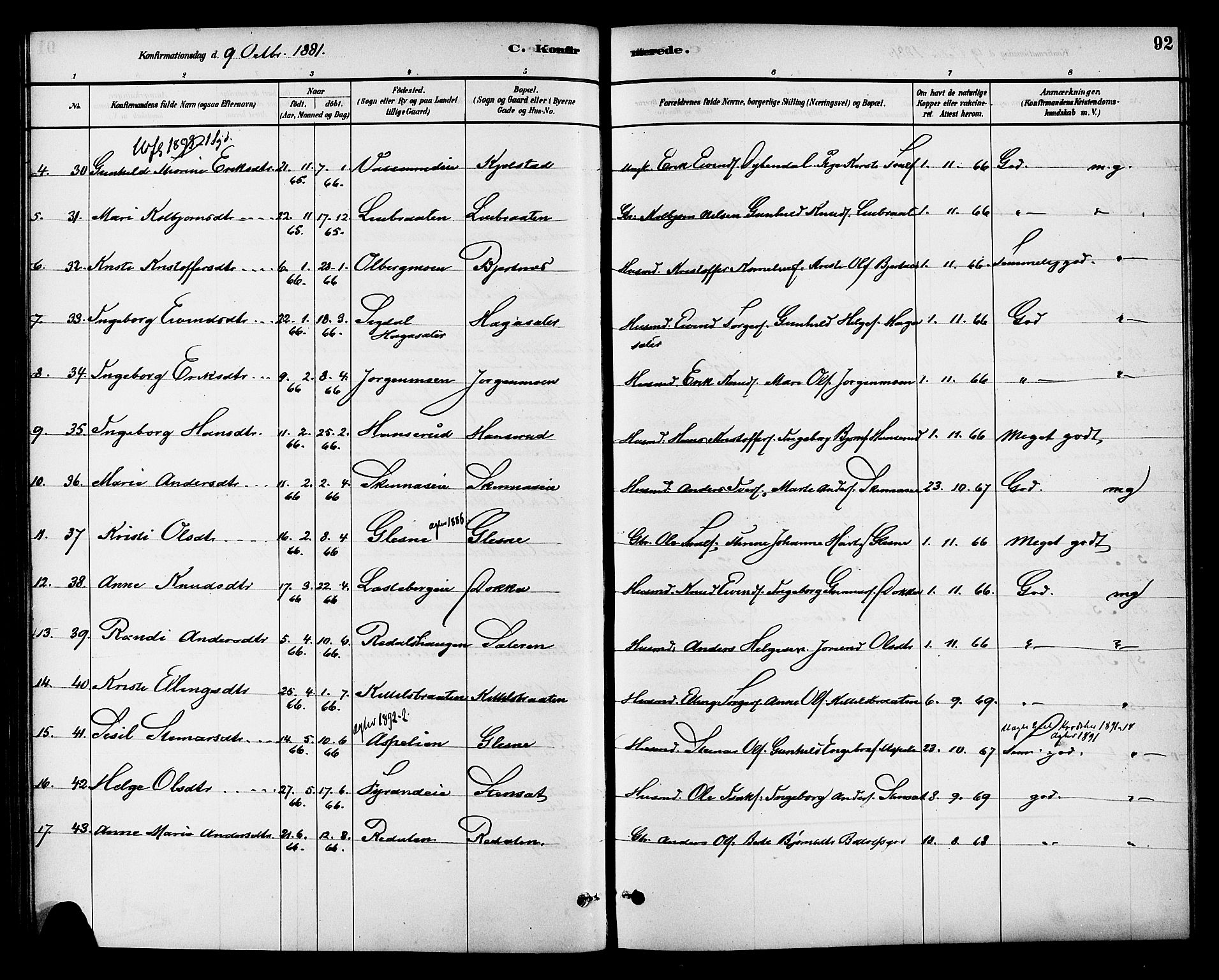 Krødsherad kirkebøker, AV/SAKO-A-19/G/Ga/L0001: Parish register (copy) no. 1, 1879-1893, p. 92