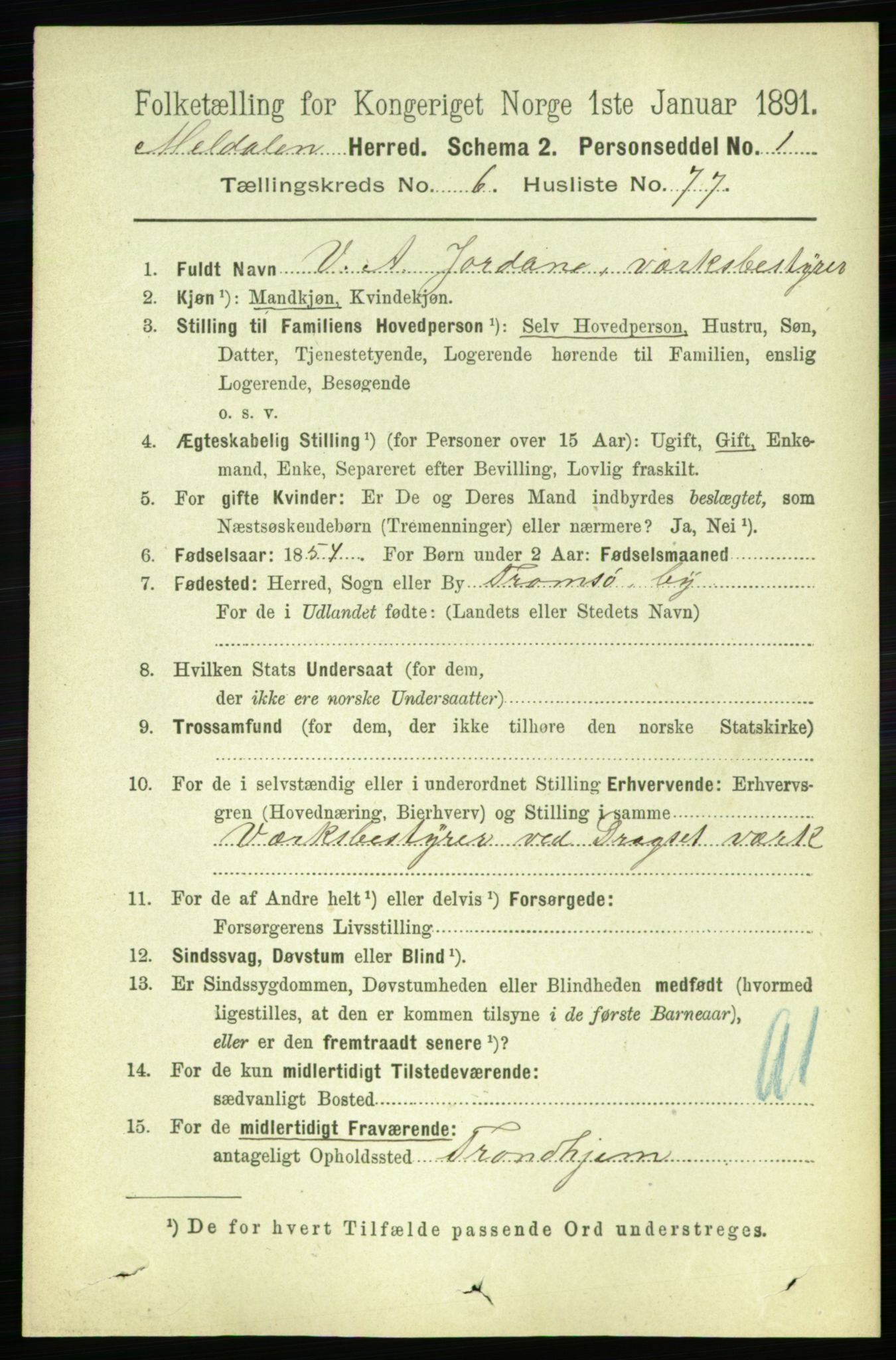 RA, 1891 census for 1636 Meldal, 1891, p. 3323