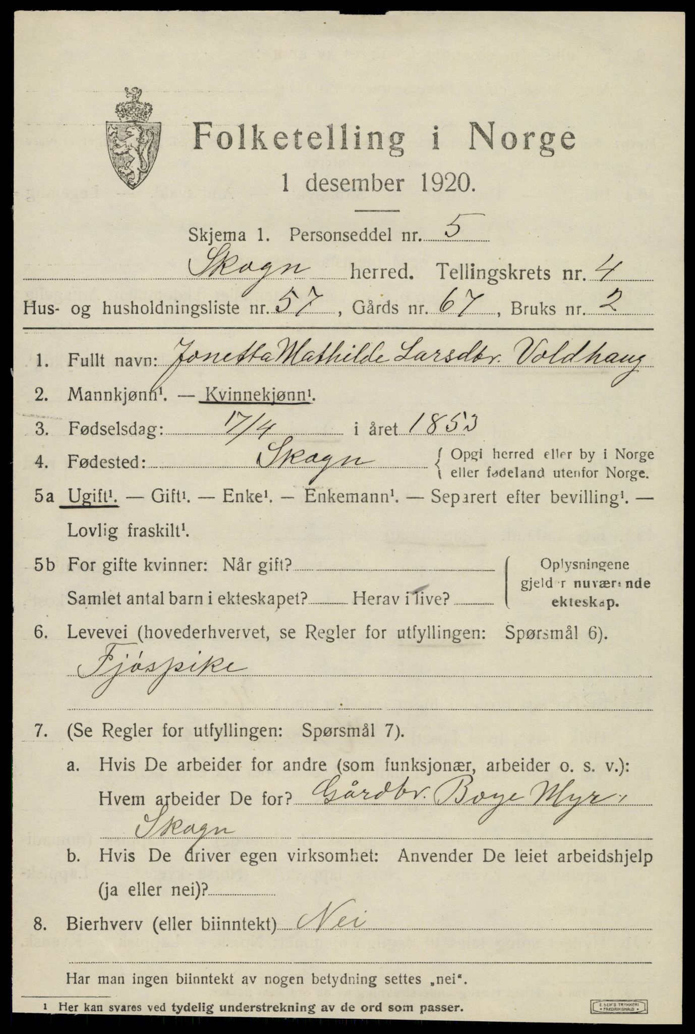 SAT, 1920 census for Skogn, 1920, p. 6483