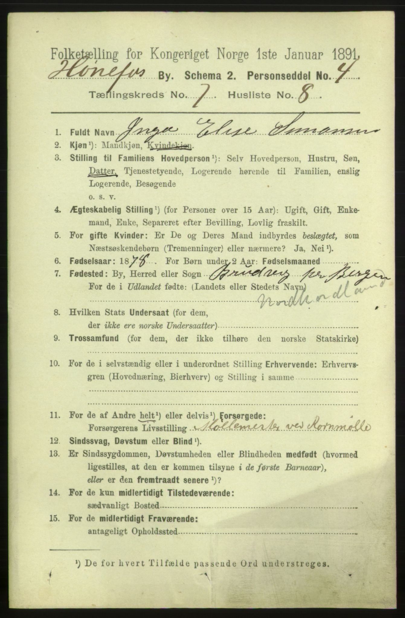 RA, 1891 census for 0601 Hønefoss, 1891, p. 1236