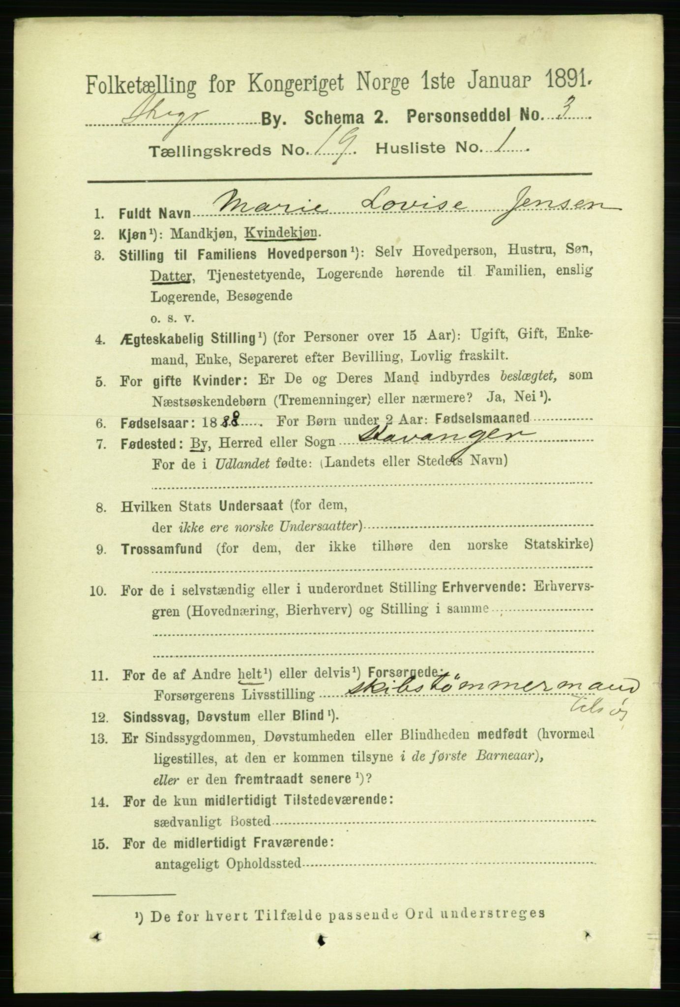 RA, 1891 census for 1103 Stavanger, 1891, p. 22434