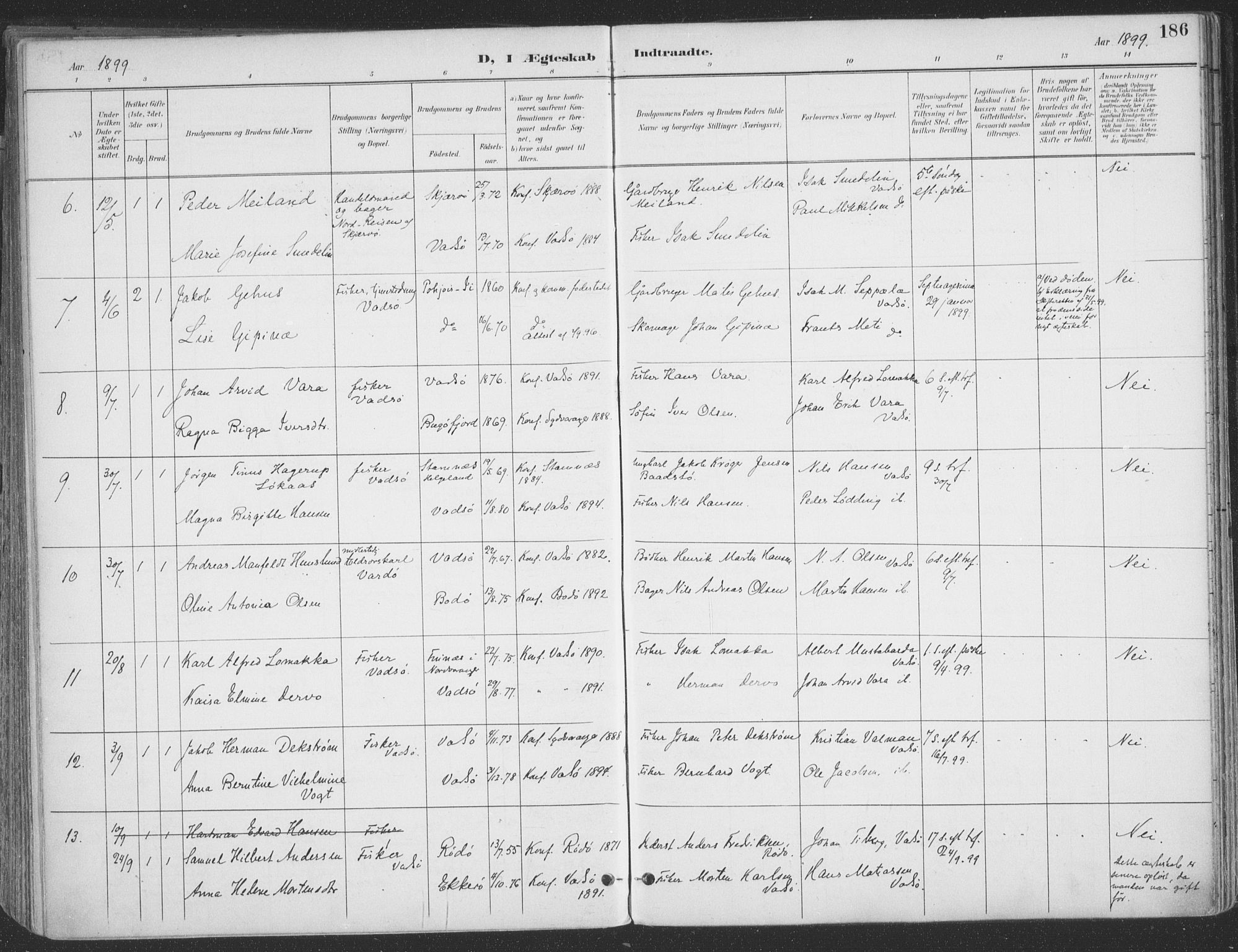 Vadsø sokneprestkontor, SATØ/S-1325/H/Ha/L0007kirke: Parish register (official) no. 7, 1896-1916, p. 186