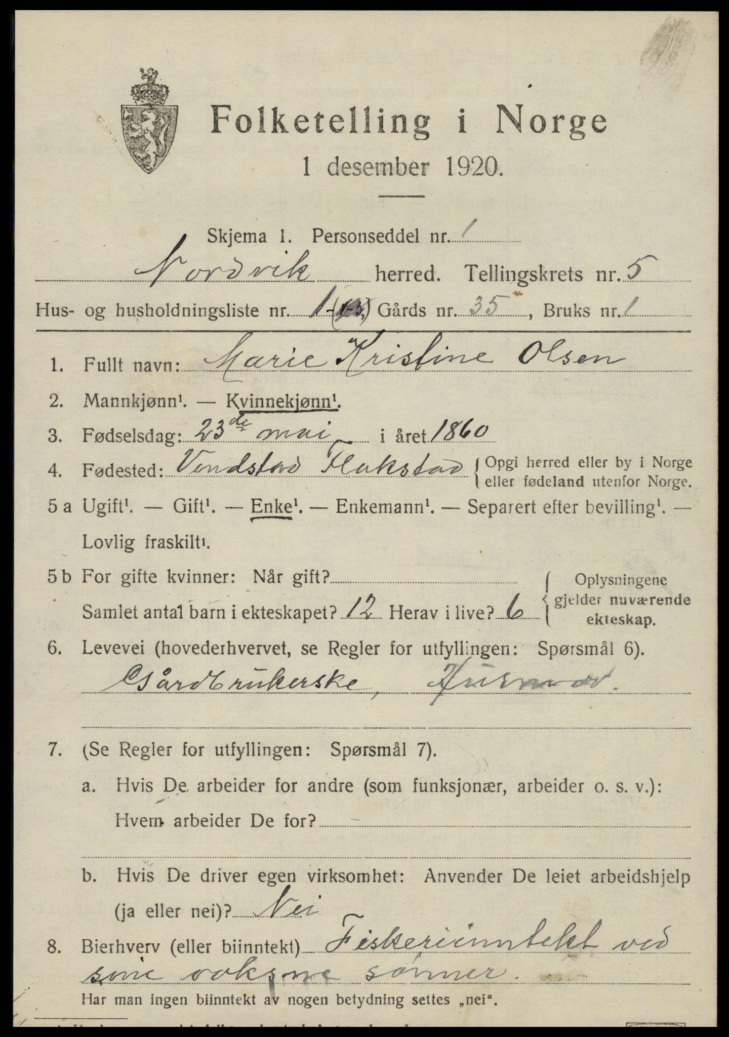 SAT, 1920 census for Nordvik, 1920, p. 1784