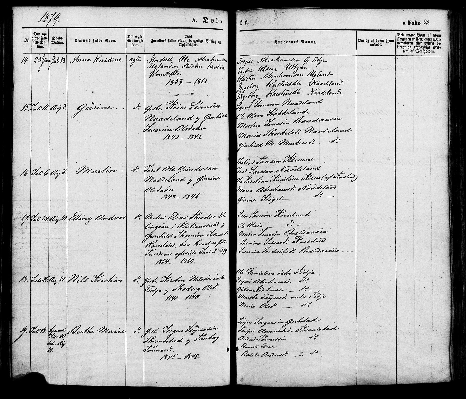 Søgne sokneprestkontor, AV/SAK-1111-0037/F/Fa/Faa/L0002: Parish register (official) no. A 2, 1854-1882, p. 70