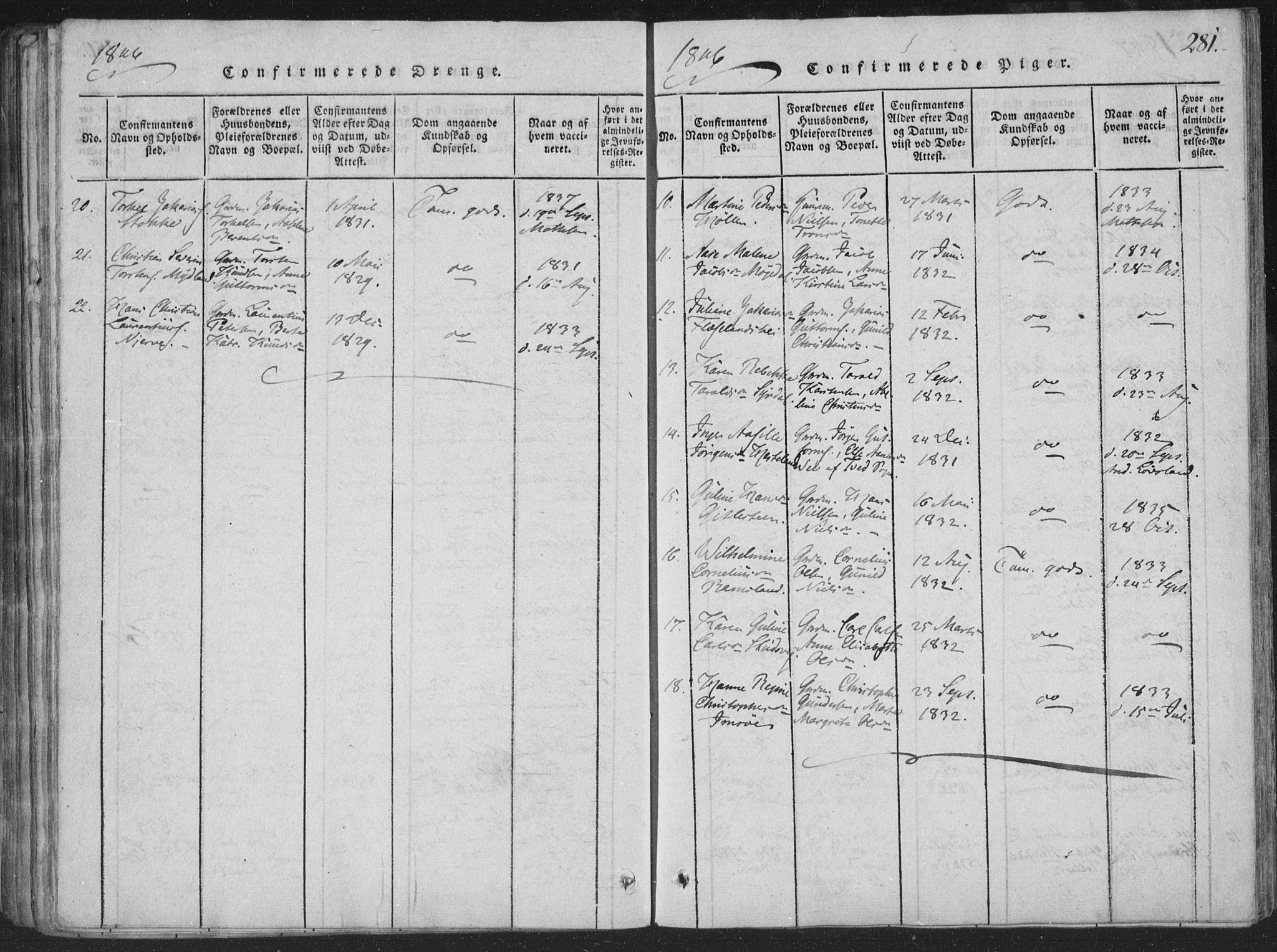 Sør-Audnedal sokneprestkontor, SAK/1111-0039/F/Fa/Faa/L0001: Parish register (official) no. A 1, 1816-1848, p. 281