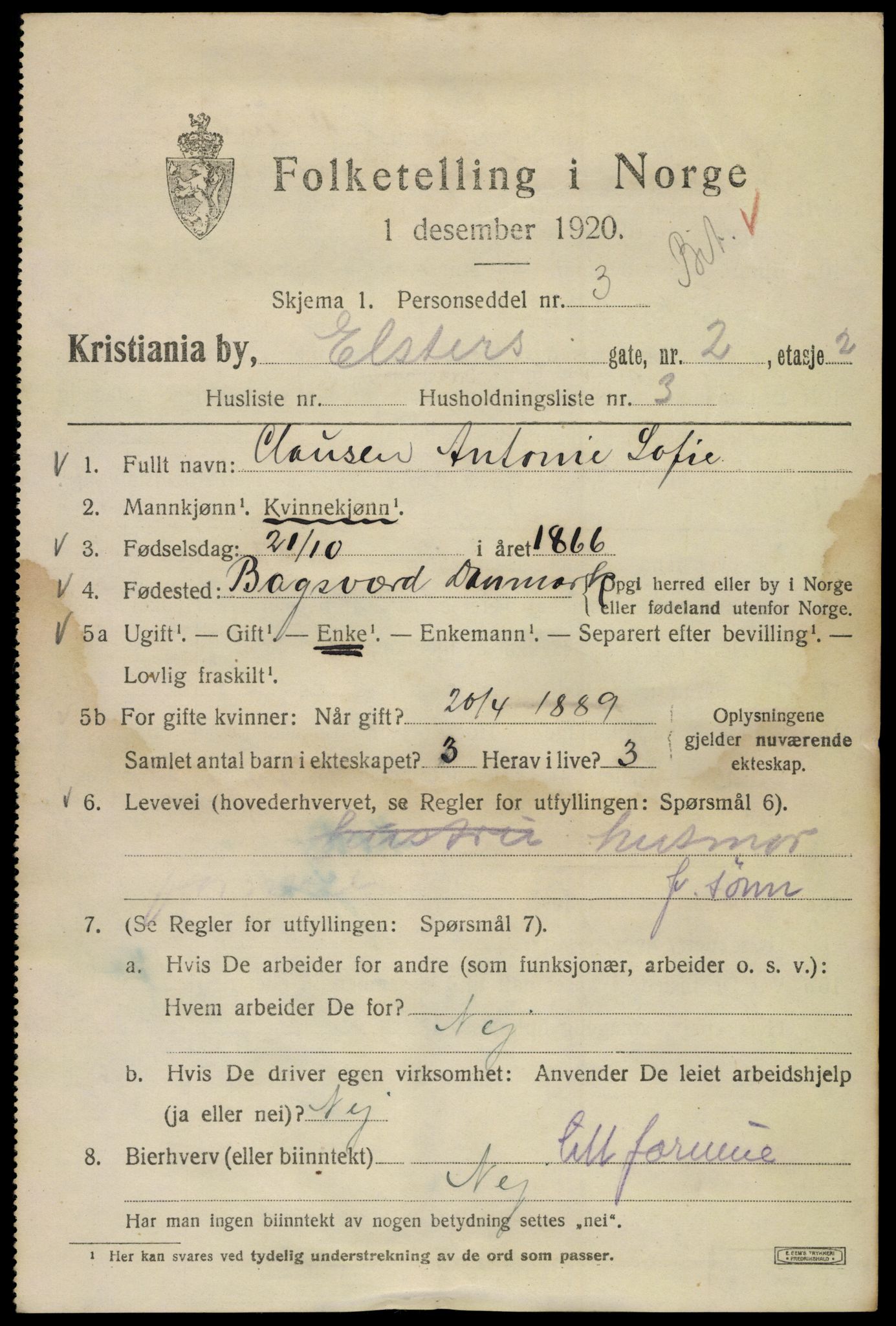 SAO, 1920 census for Kristiania, 1920, p. 215061