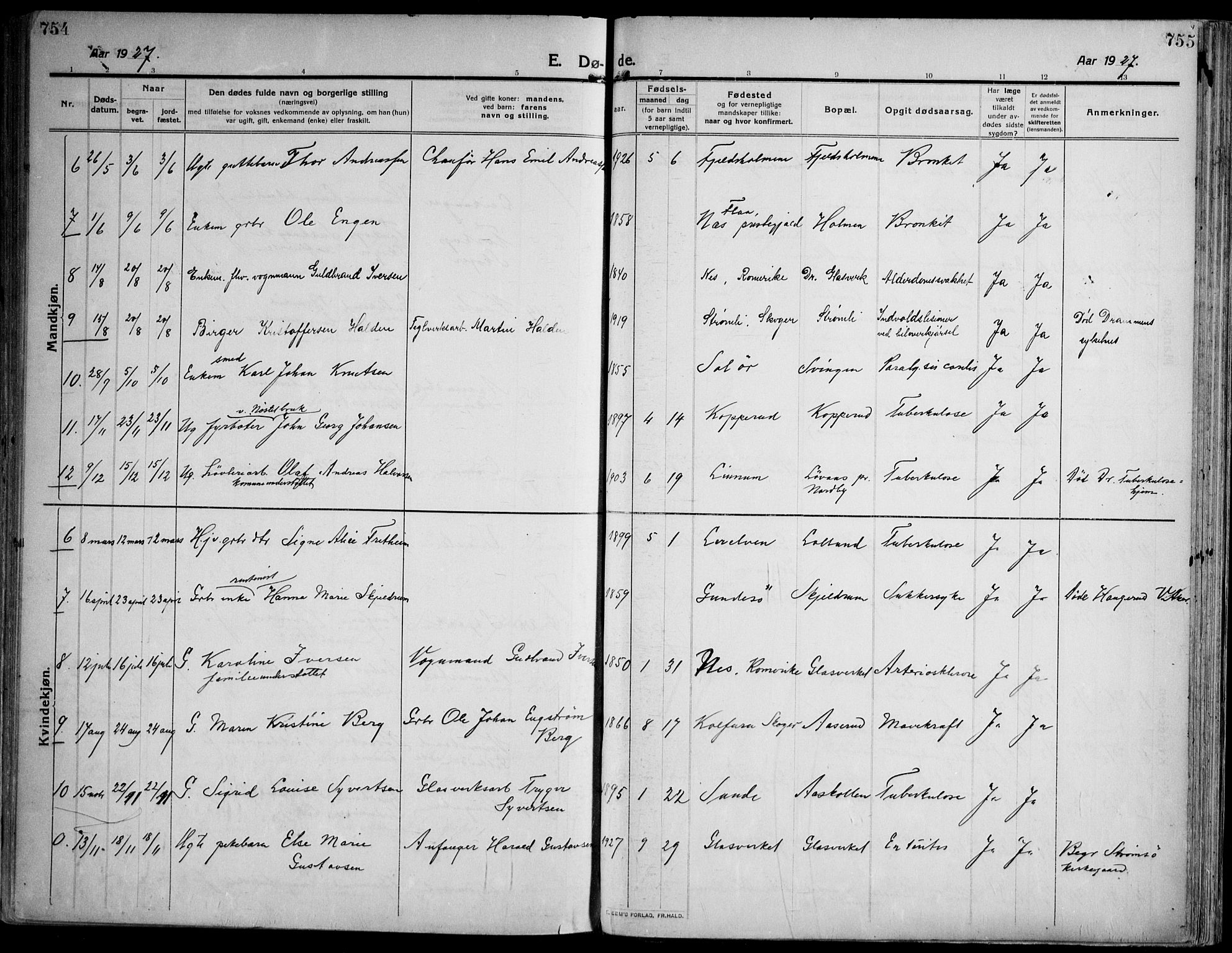 Skoger kirkebøker, AV/SAKO-A-59/F/Fa/L0007: Parish register (official) no. I 7, 1911-1936, p. 754-755