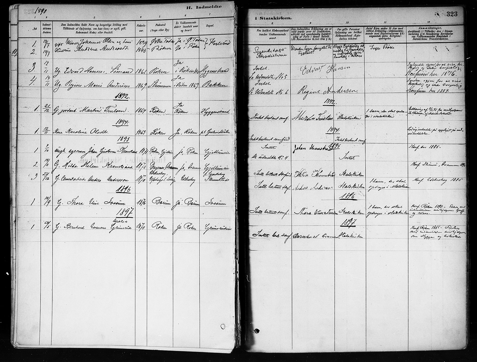 Røyken kirkebøker, SAKO/A-241/F/Fa/L0008: Parish register (official) no. 8, 1880-1897, p. 323