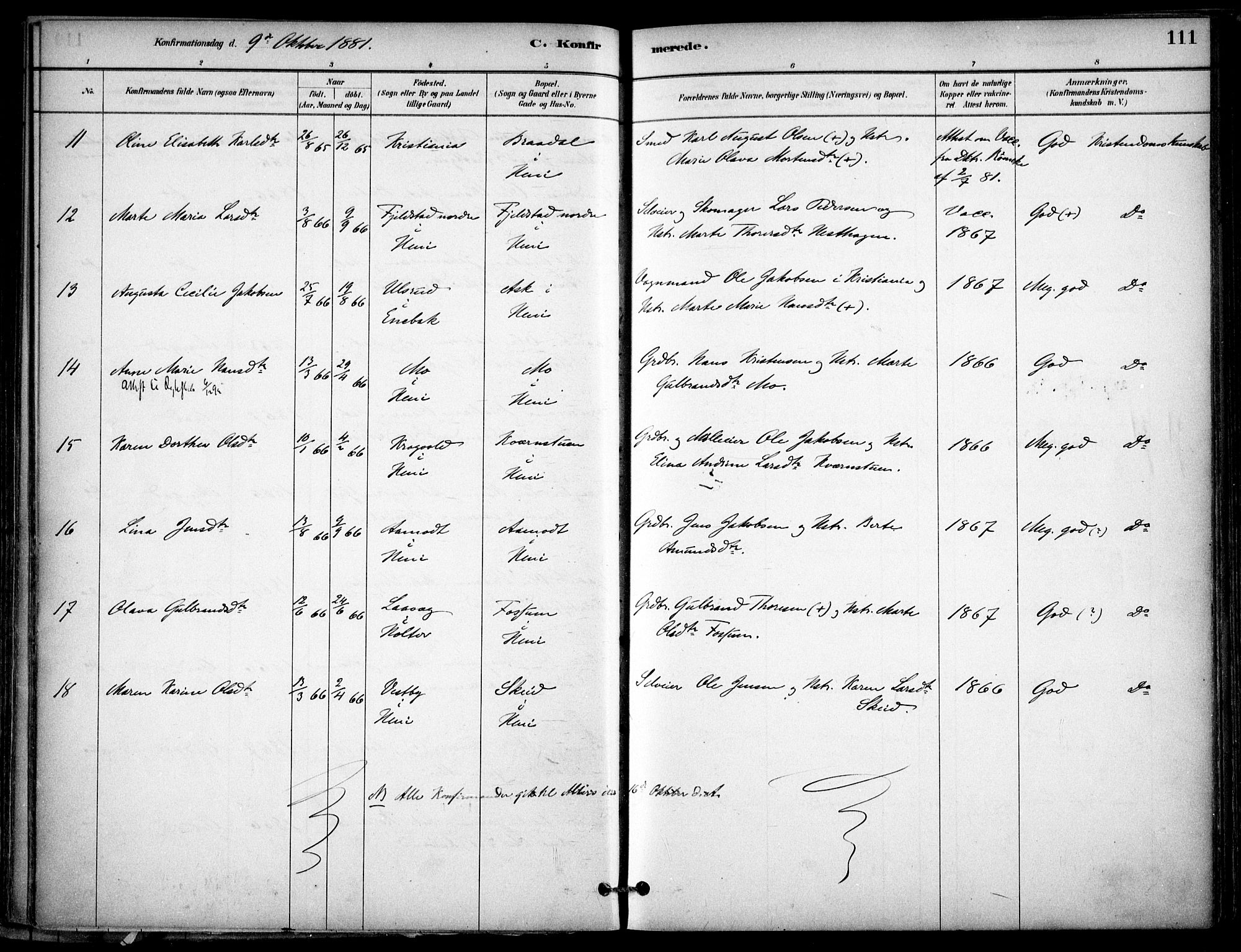 Gjerdrum prestekontor Kirkebøker, AV/SAO-A-10412b/F/Fb/L0001: Parish register (official) no. II 1, 1881-1921, p. 111