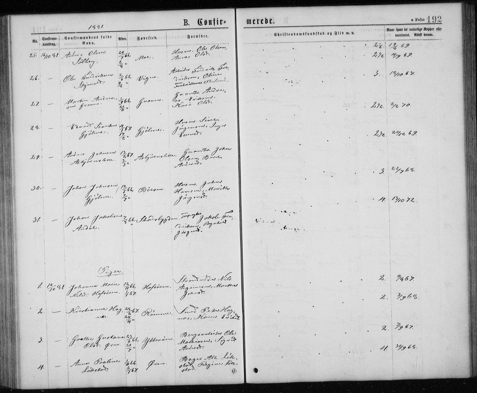 Ministerialprotokoller, klokkerbøker og fødselsregistre - Sør-Trøndelag, AV/SAT-A-1456/668/L0817: Parish register (copy) no. 668C06, 1873-1884, p. 192