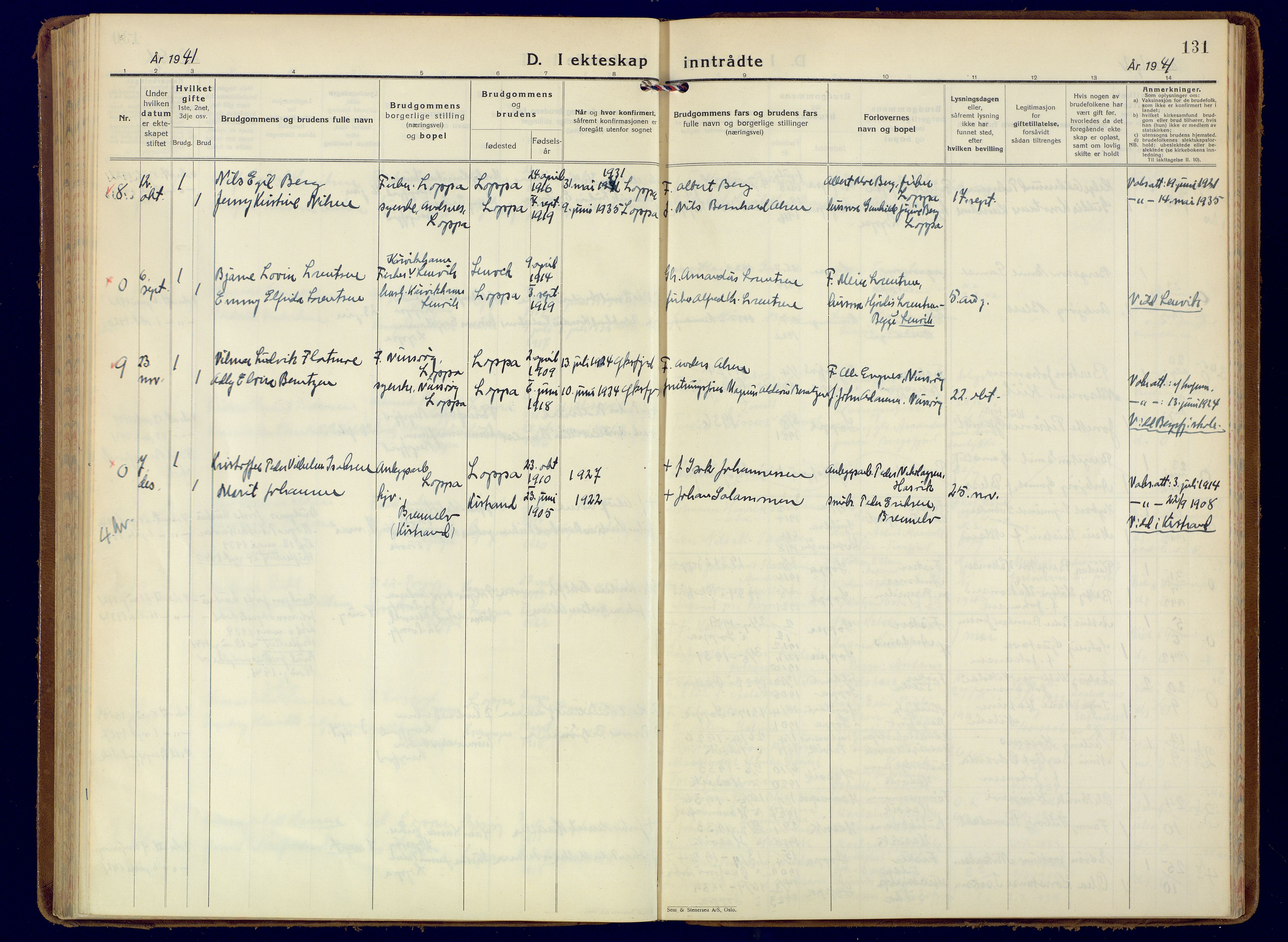 Loppa sokneprestkontor, AV/SATØ-S-1339/H/Ha/L0014kirke: Parish register (official) no. 14, 1933-1942, p. 131