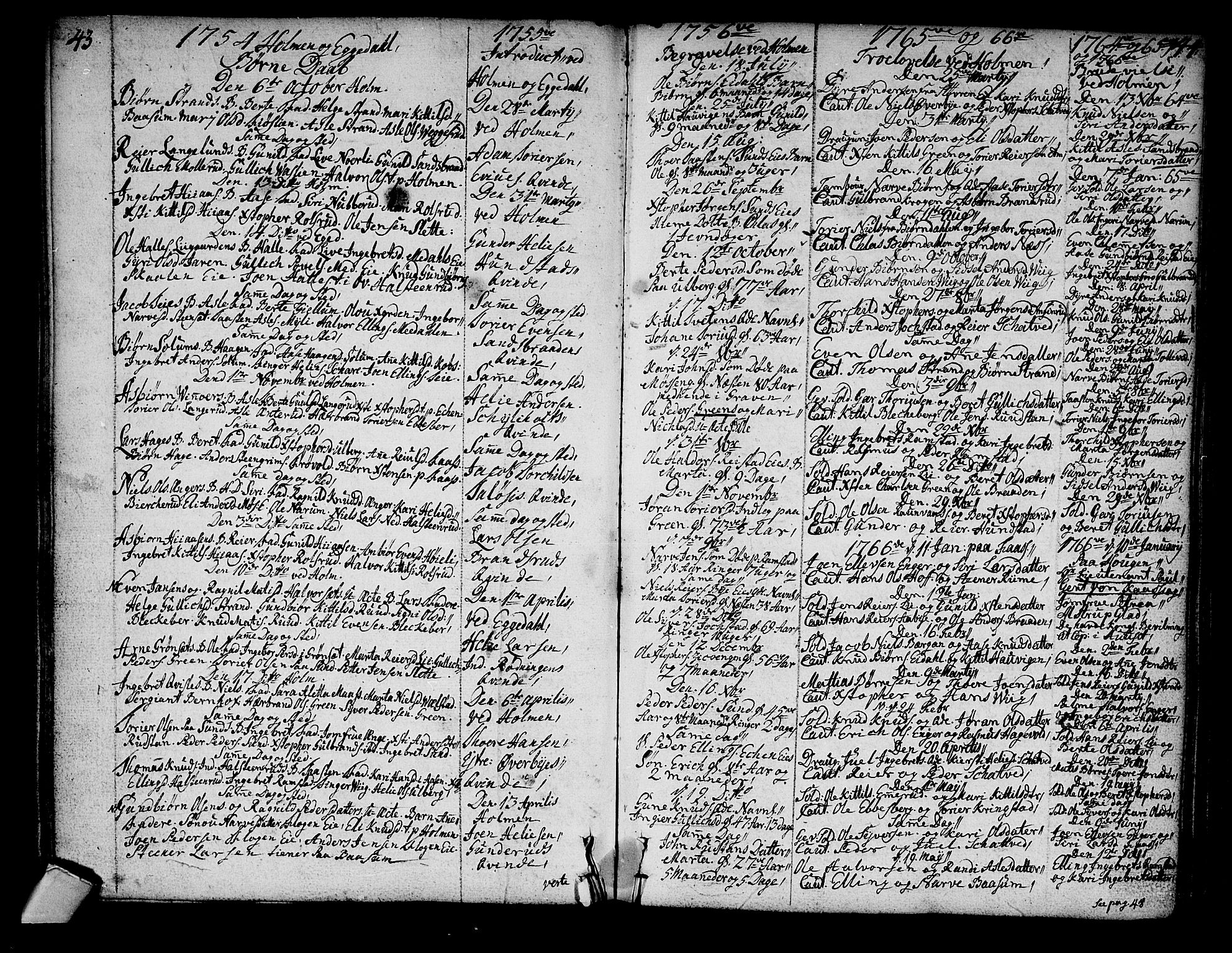 Sigdal kirkebøker, SAKO/A-245/F/Fa/L0001: Parish register (official) no. I 1, 1722-1777, p. 43-44