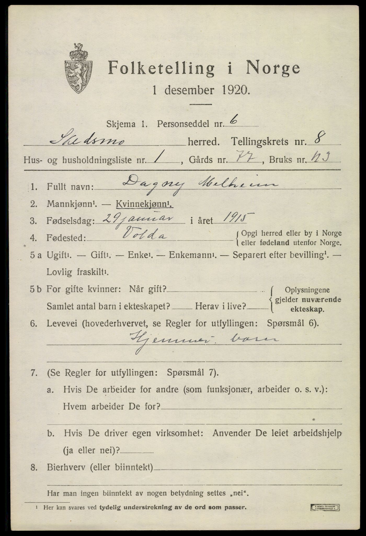 SAO, 1920 census for Skedsmo, 1920, p. 8765