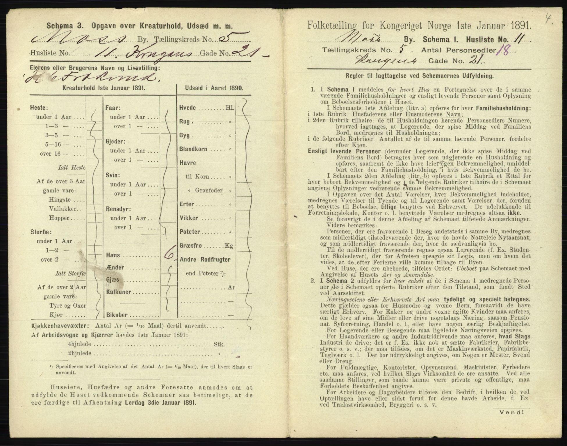 RA, 1891 census for 0104 Moss, 1891, p. 354