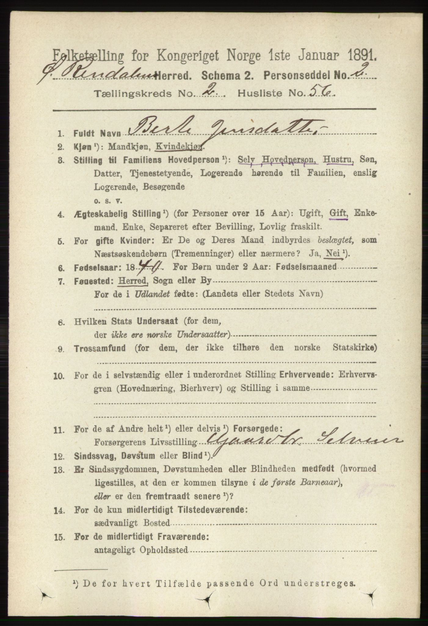 RA, 1891 census for 0433 Øvre Rendal, 1891, p. 711