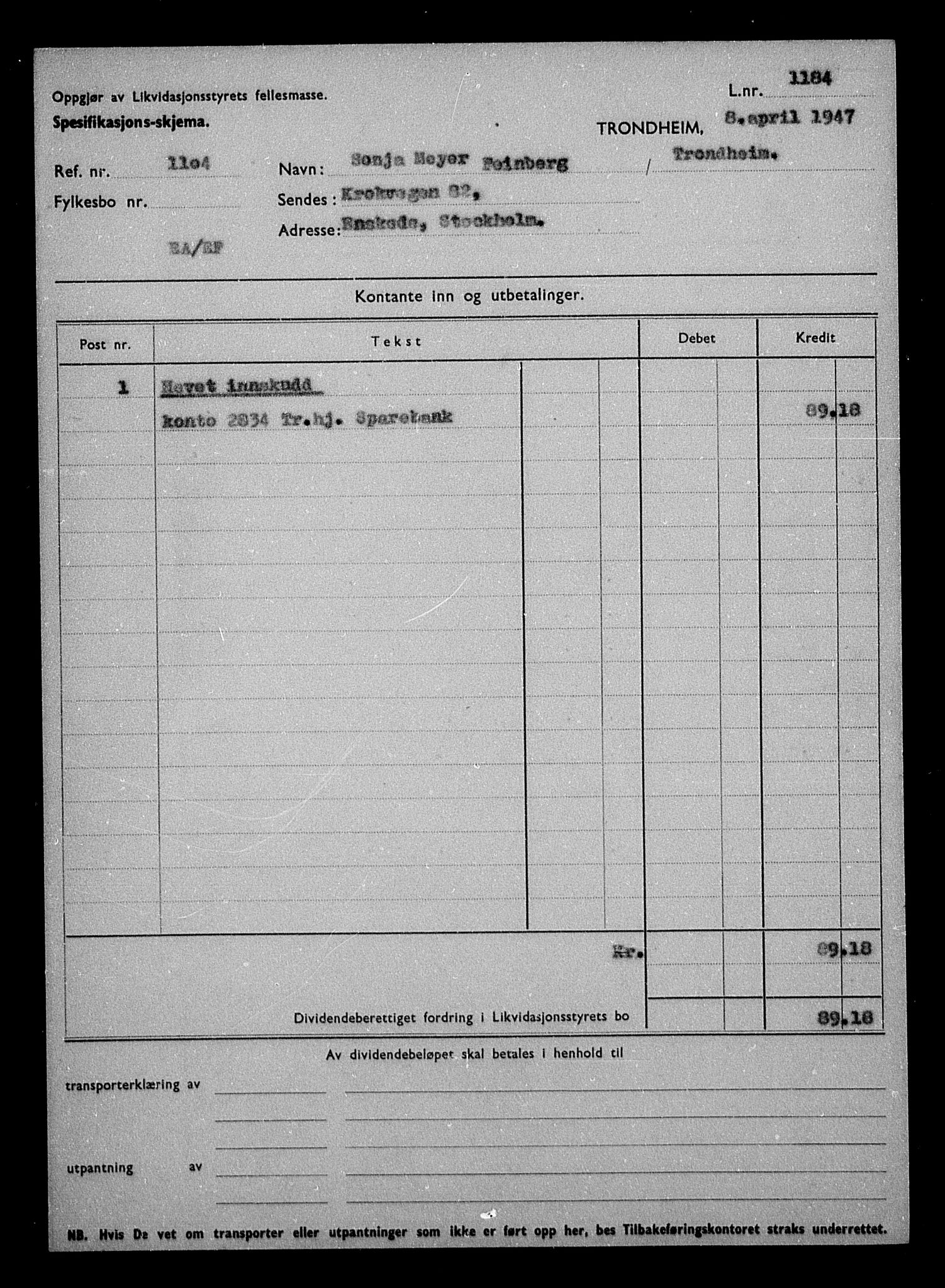 Justisdepartementet, Tilbakeføringskontoret for inndratte formuer, AV/RA-S-1564/H/Hc/Hca/L0906: --, 1945-1947, p. 4