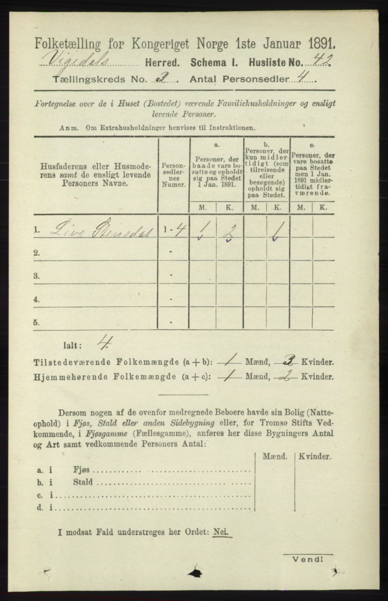 RA, 1891 census for 1157 Vikedal, 1891, p. 718