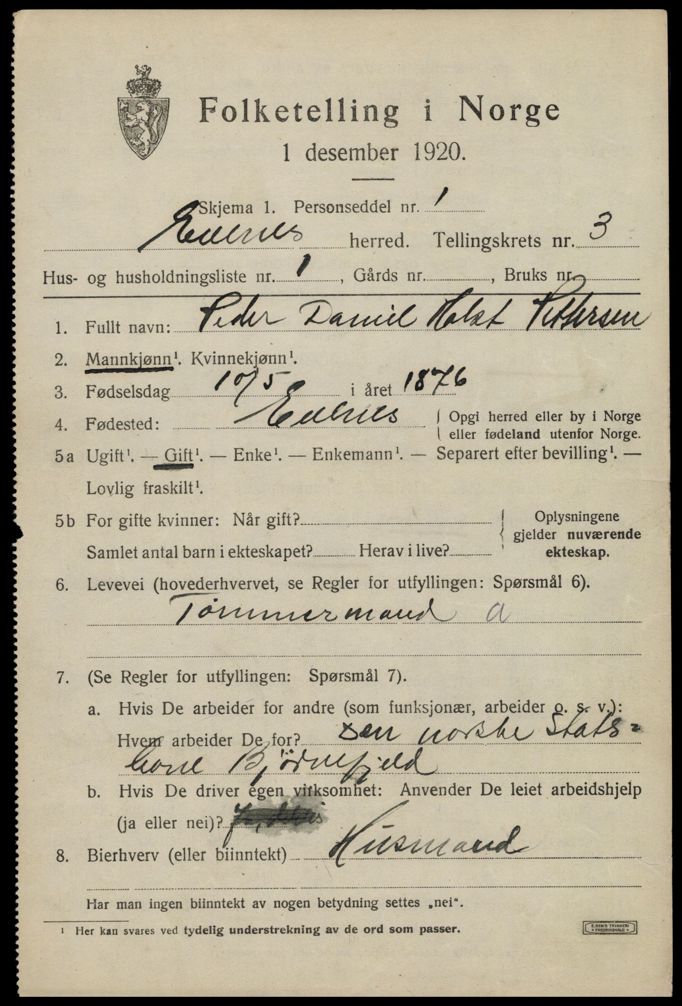 SAT, 1920 census for Evenes, 1920, p. 2952