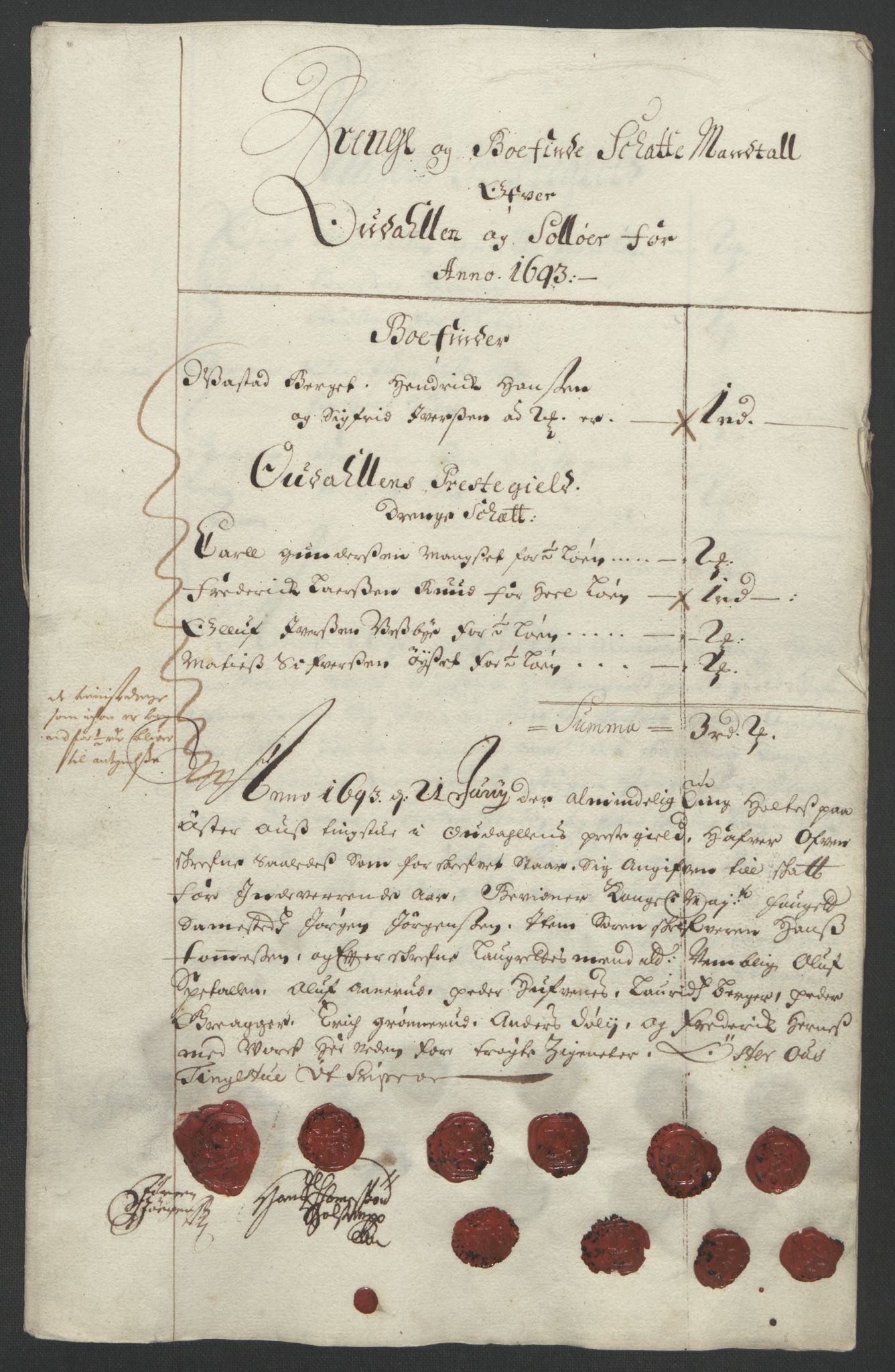 Rentekammeret inntil 1814, Reviderte regnskaper, Fogderegnskap, RA/EA-4092/R13/L0831: Fogderegnskap Solør, Odal og Østerdal, 1693, p. 240