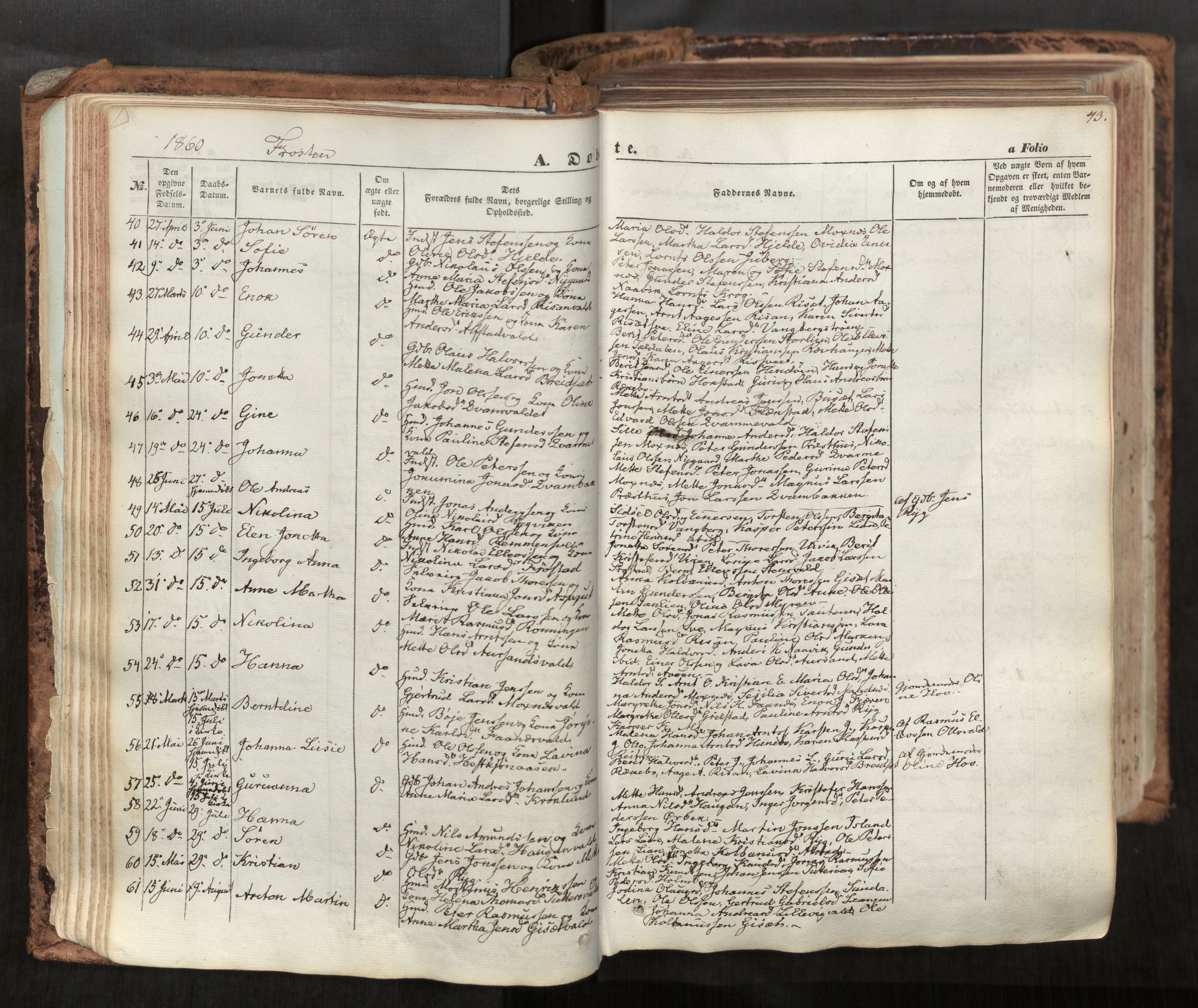 Ministerialprotokoller, klokkerbøker og fødselsregistre - Nord-Trøndelag, SAT/A-1458/713/L0116: Parish register (official) no. 713A07, 1850-1877, p. 43