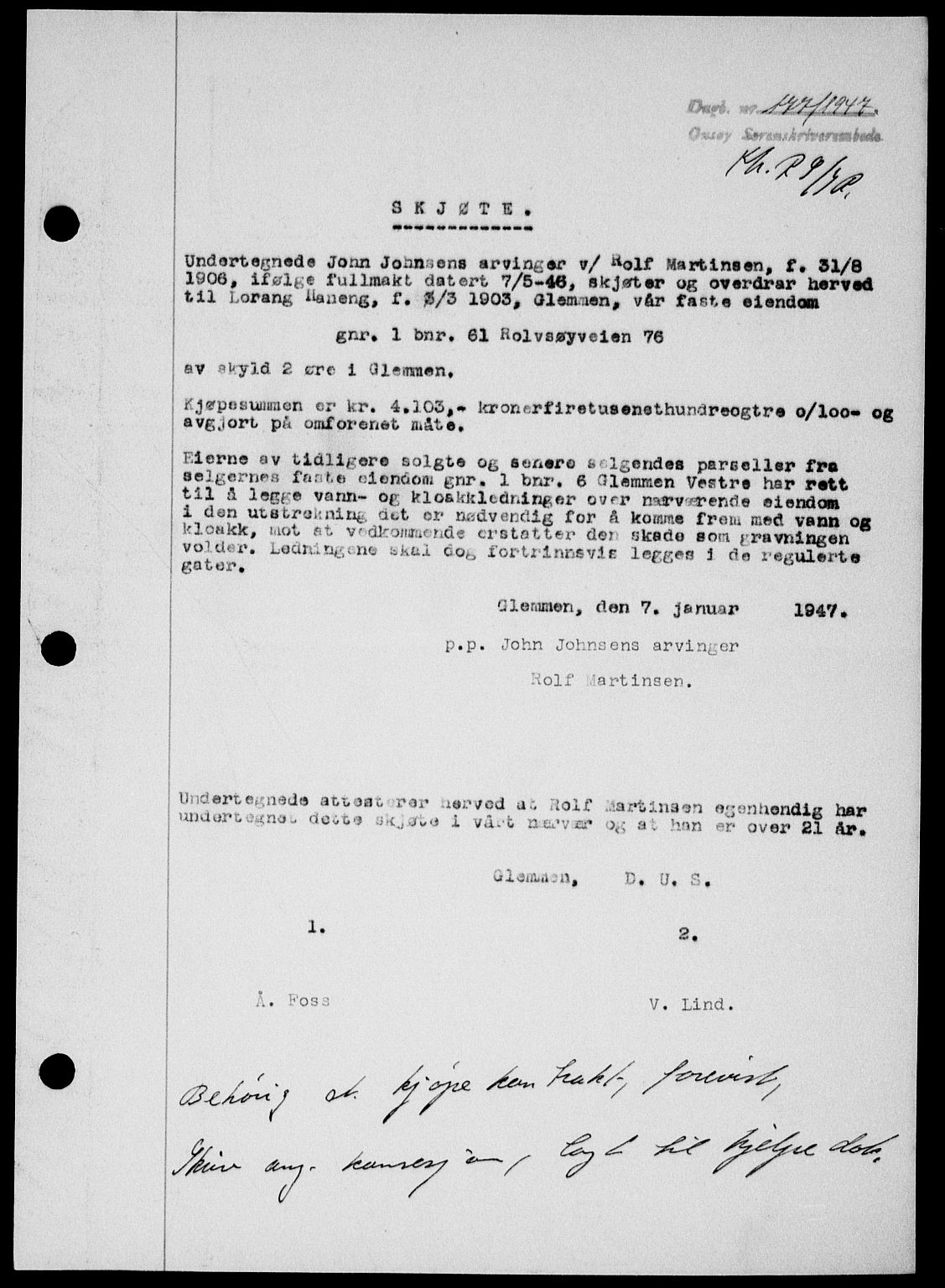 Onsøy sorenskriveri, SAO/A-10474/G/Ga/Gab/L0018: Mortgage book no. II A-18, 1946-1947, Diary no: : 177/1947