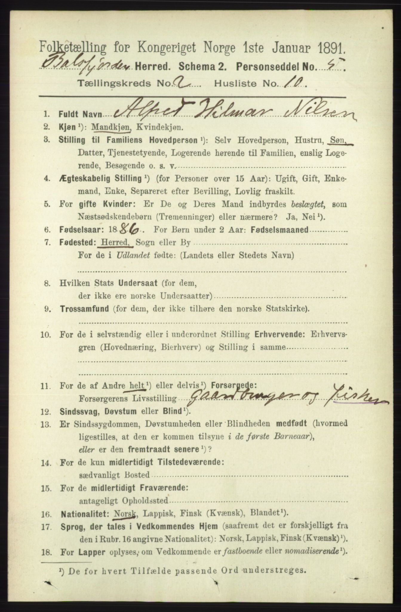 RA, 1891 census for 1933 Balsfjord, 1891, p. 619