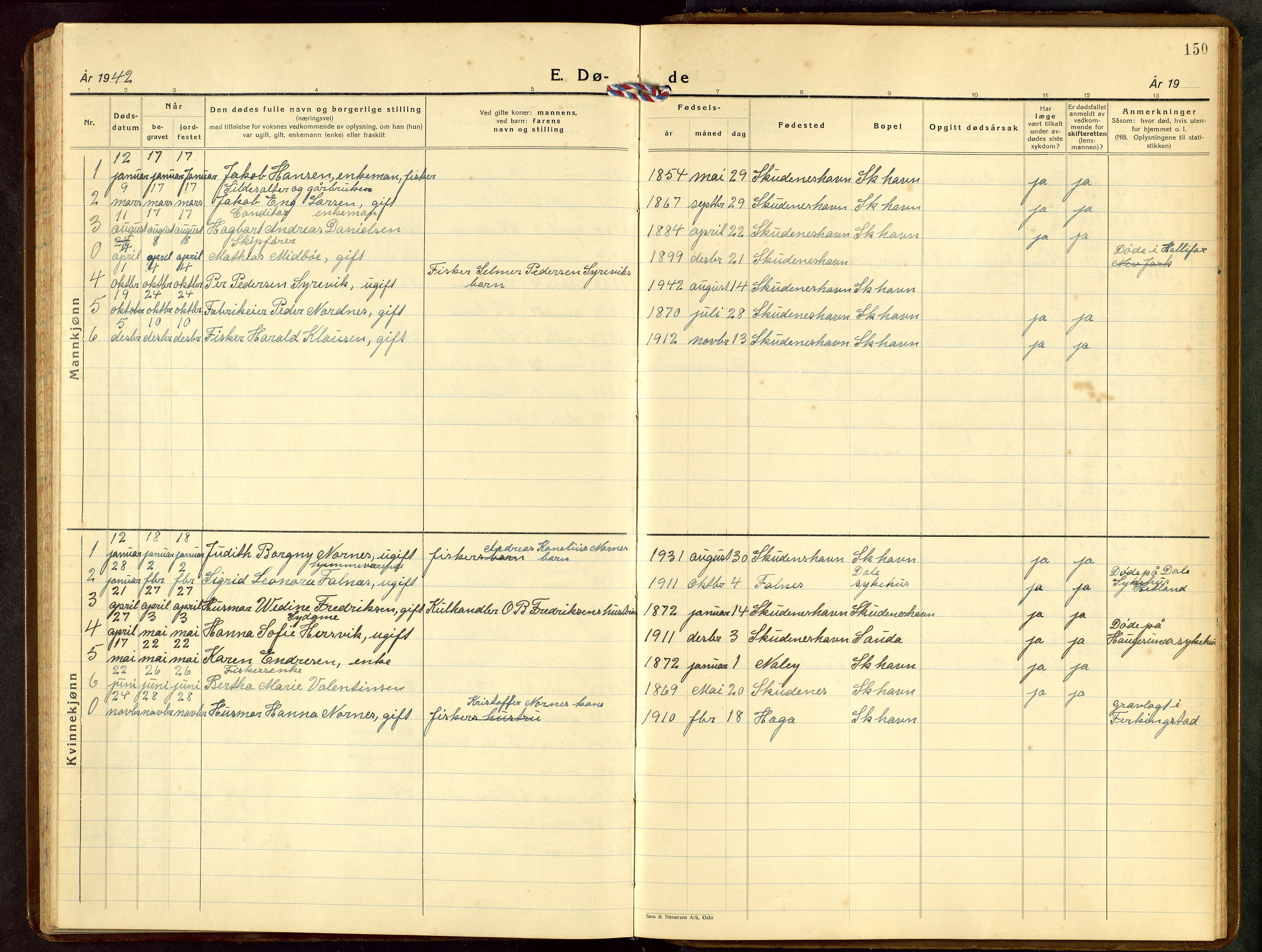 Skudenes sokneprestkontor, SAST/A -101849/H/Ha/Hab/L0014: Parish register (copy) no. B 14, 1937-1956, p. 150