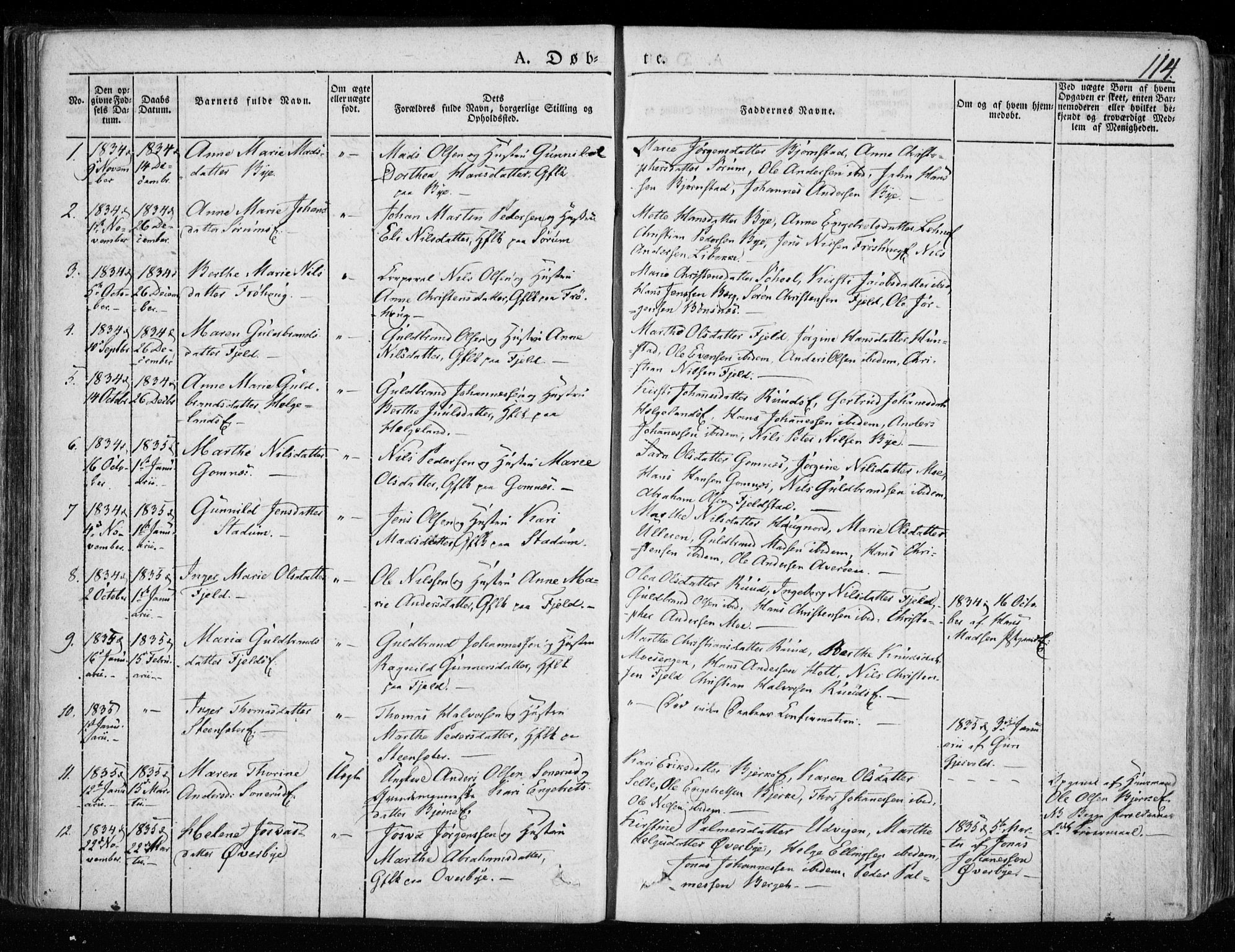 Hole kirkebøker, SAKO/A-228/F/Fa/L0005: Parish register (official) no. I 5, 1833-1851, p. 114