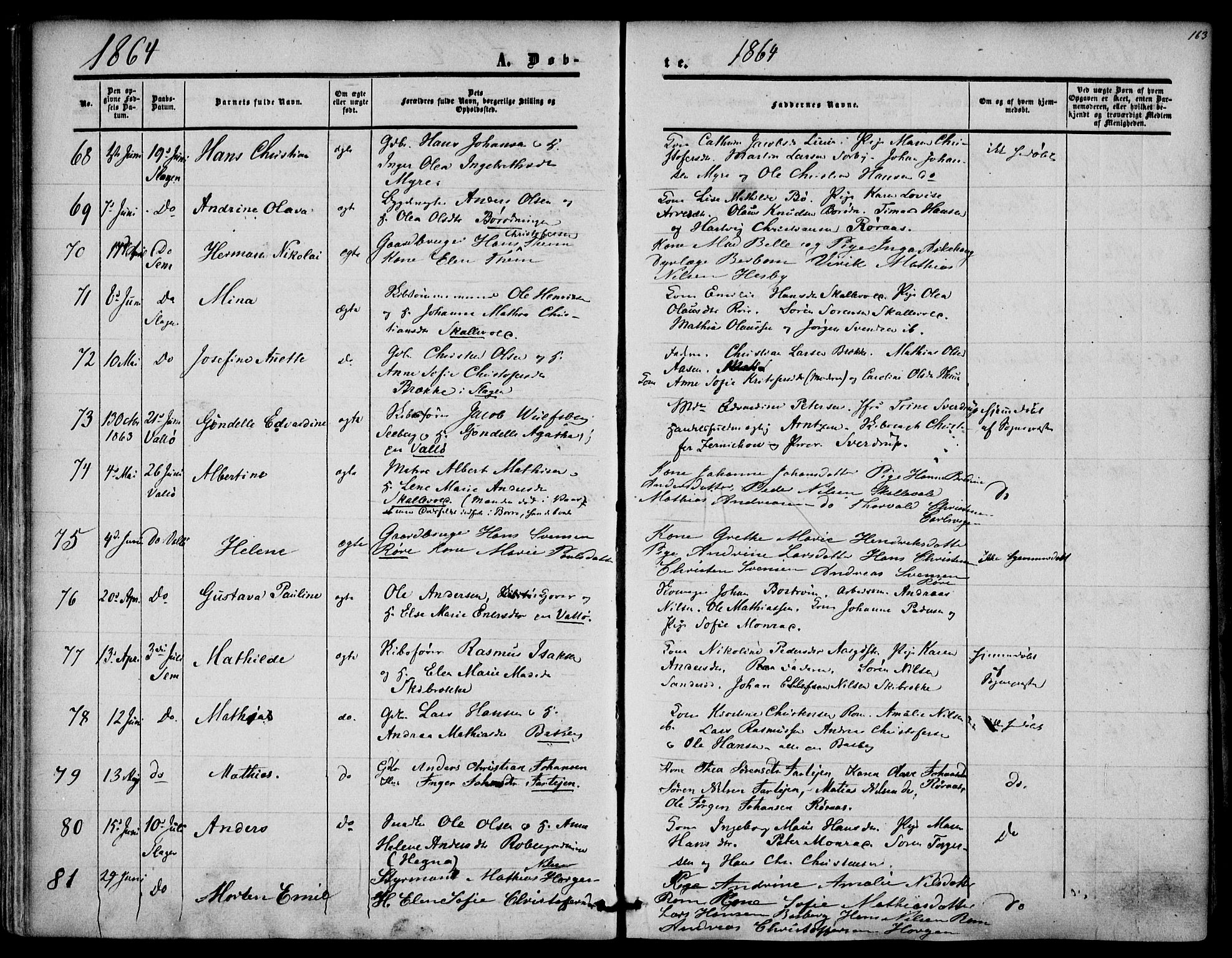 Sem kirkebøker, SAKO/A-5/F/Fa/L0007: Parish register (official) no. I 7, 1856-1865, p. 163