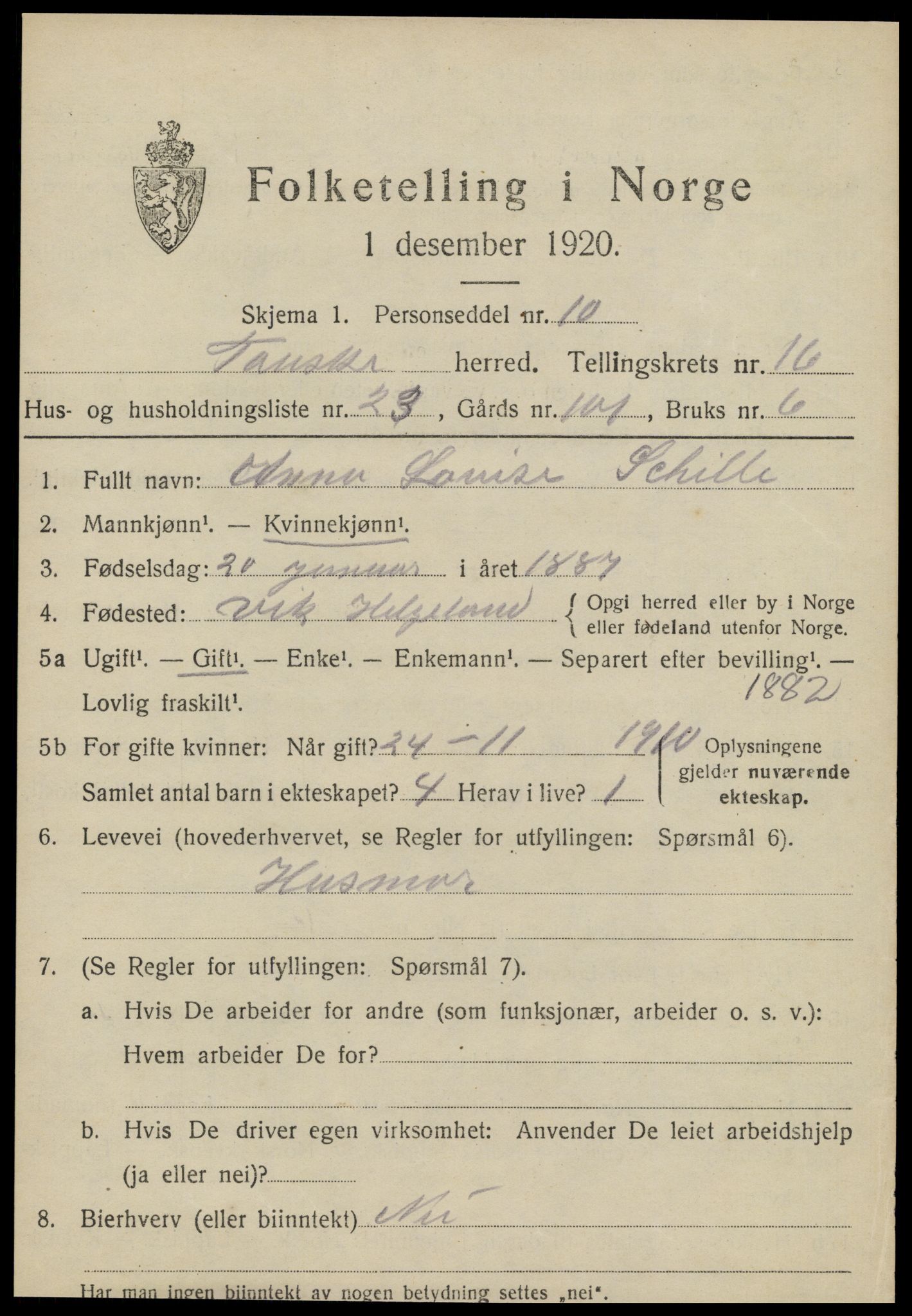 SAT, 1920 census for Fauske, 1920, p. 10088