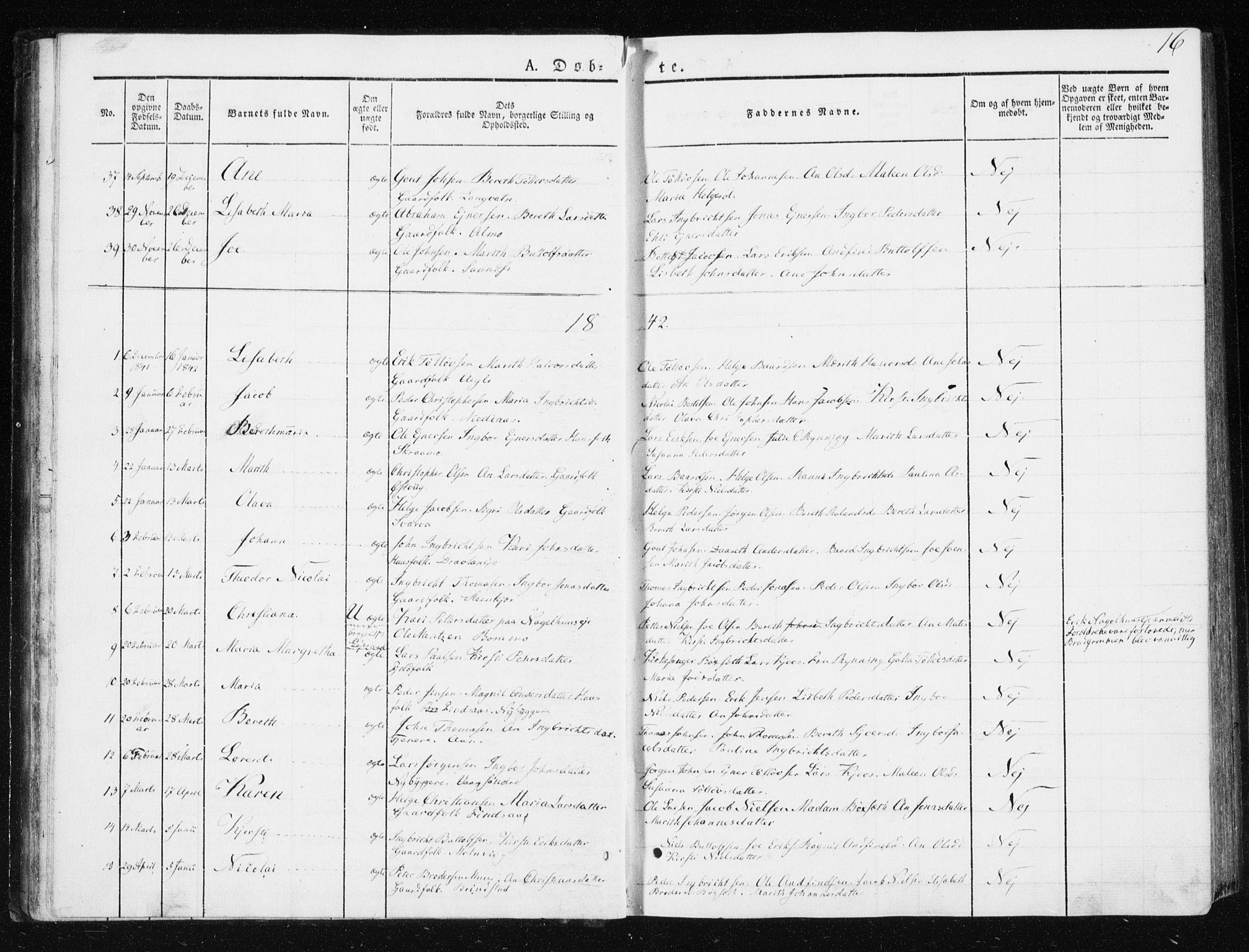 Ministerialprotokoller, klokkerbøker og fødselsregistre - Nord-Trøndelag, SAT/A-1458/749/L0470: Parish register (official) no. 749A04, 1834-1853, p. 16