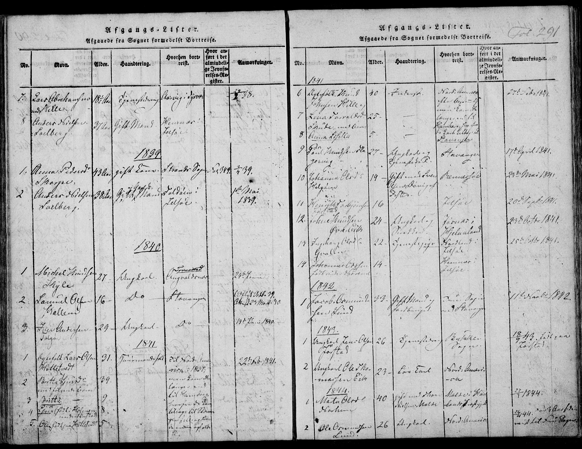 Nedstrand sokneprestkontor, AV/SAST-A-101841/01/IV: Parish register (official) no. A 7, 1816-1870, p. 291