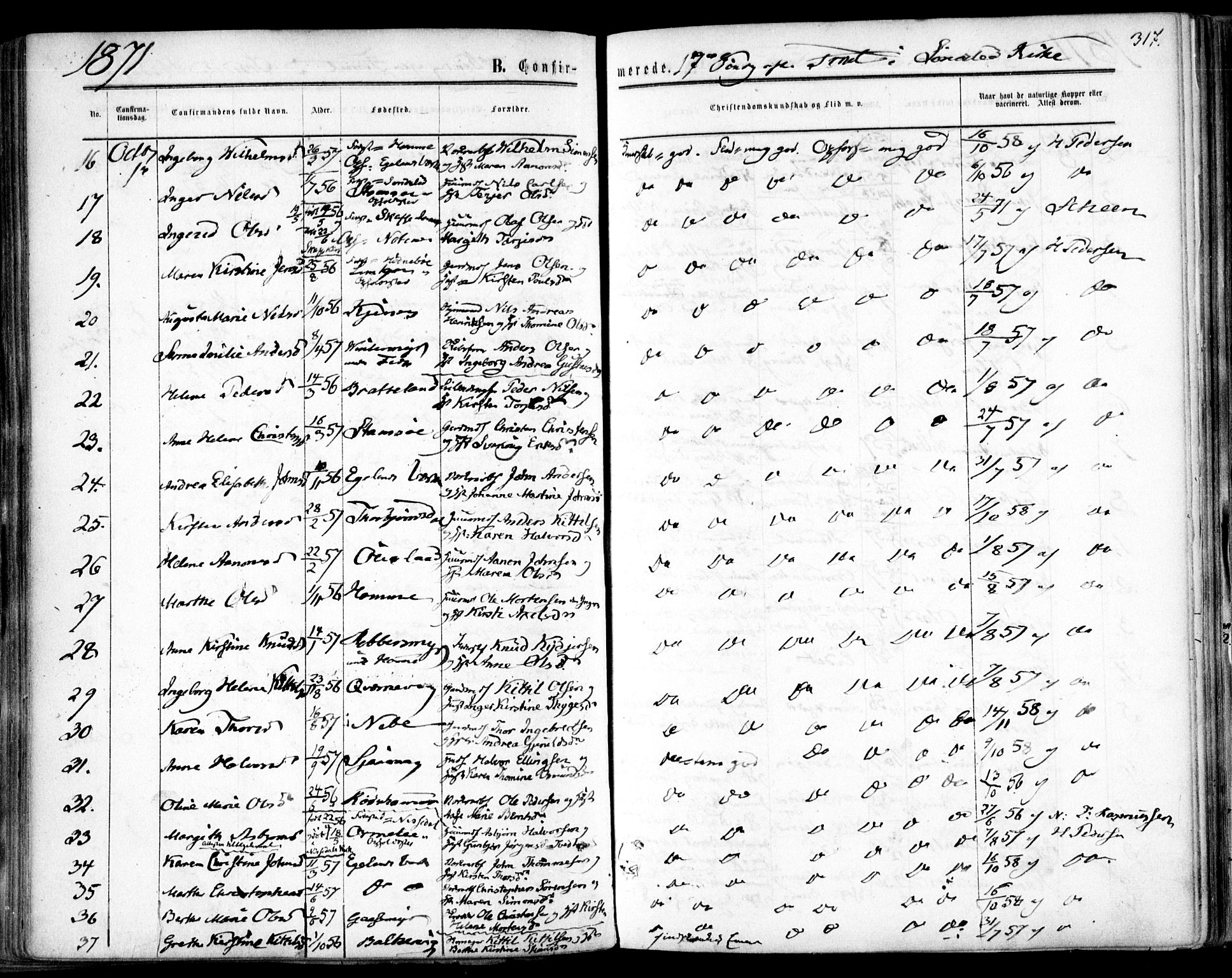 Søndeled sokneprestkontor, SAK/1111-0038/F/Fa/L0003: Parish register (official) no. A 3, 1861-1879, p. 317