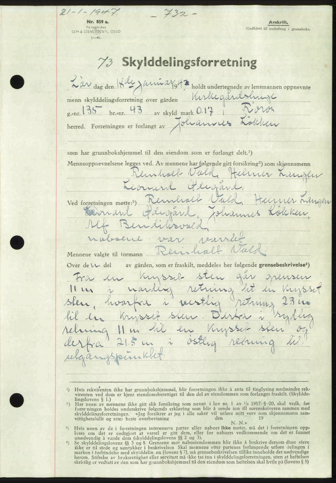 Gauldal sorenskriveri, SAT/A-0014/1/2/2C: Mortgage book no. A3, 1947-1947, Diary no: : 73/1947