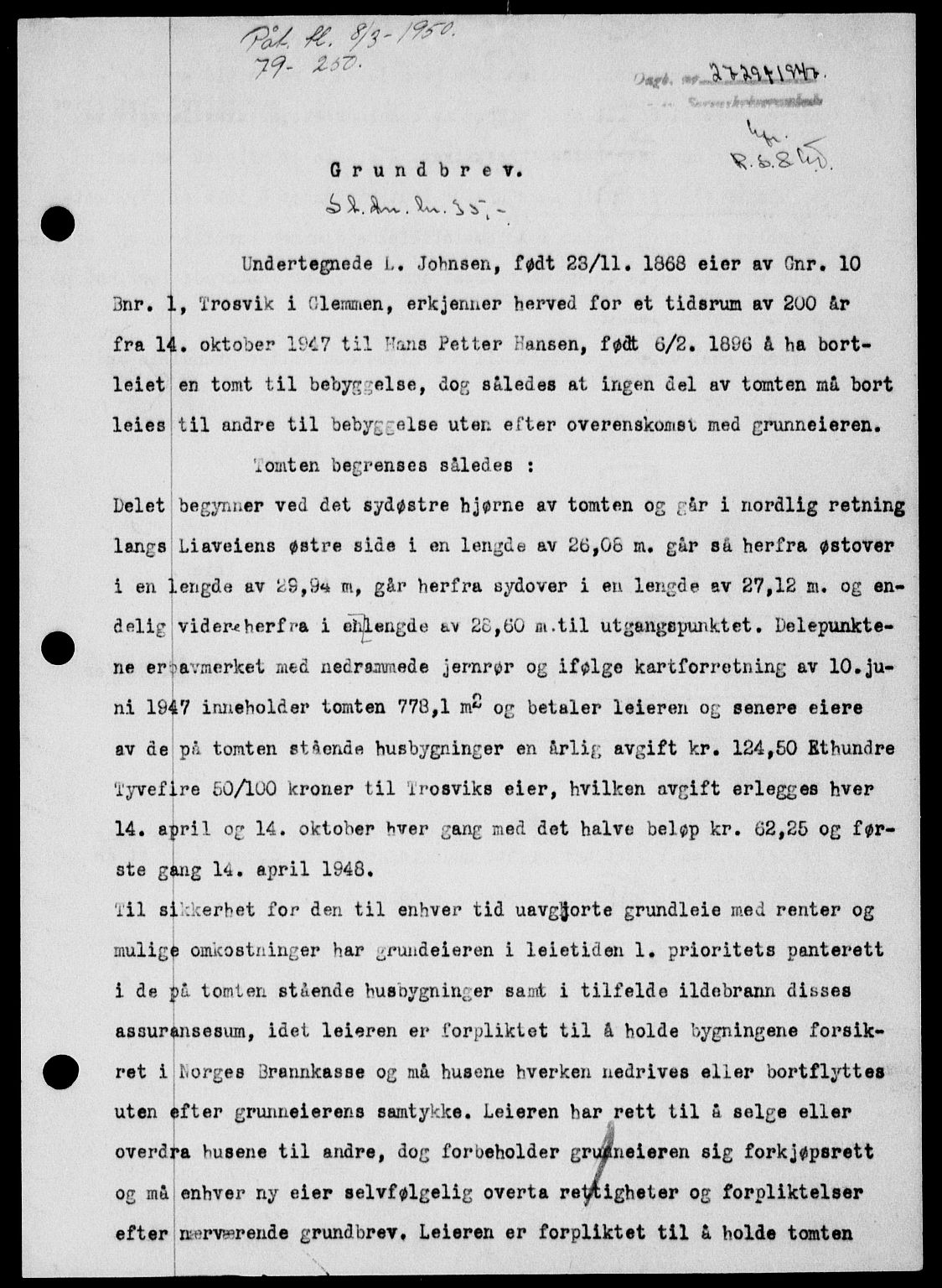 Onsøy sorenskriveri, AV/SAO-A-10474/G/Ga/Gab/L0021: Mortgage book no. II A-21, 1947-1947, Diary no: : 2729/1947