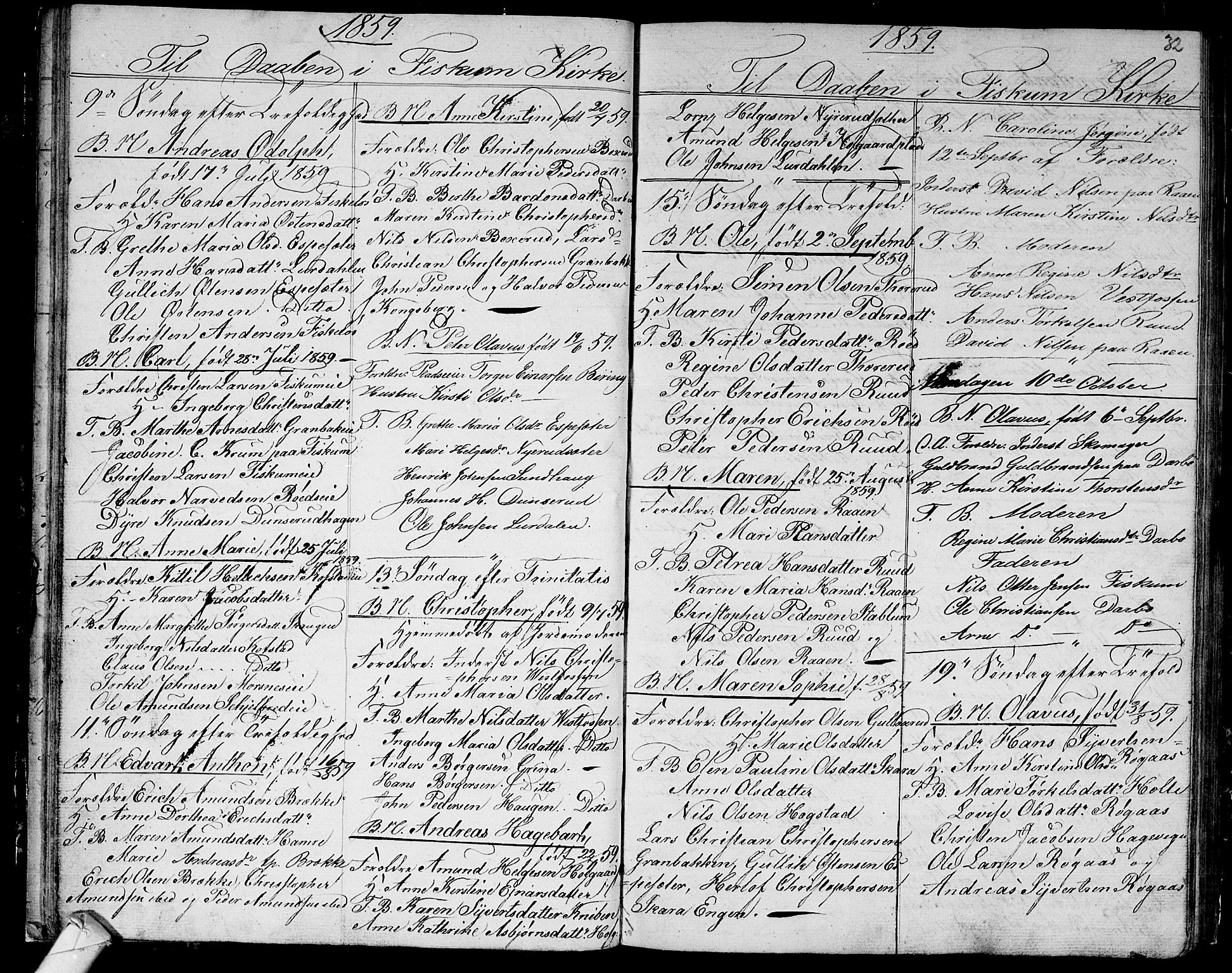 Fiskum kirkebøker, AV/SAKO-A-15/G/Ga/L0003: Parish register (copy) no. 3, 1851-1878, p. 32