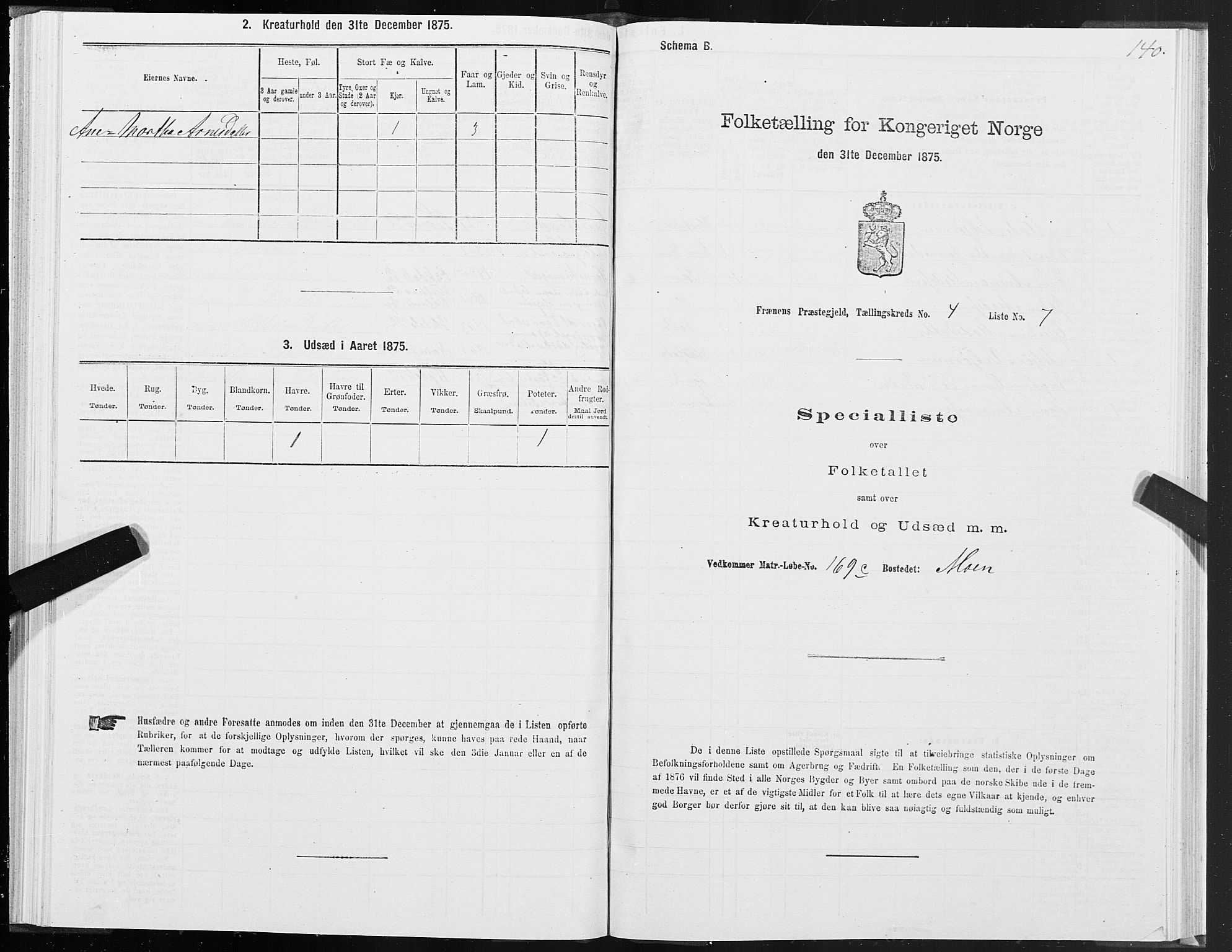 SAT, 1875 census for 1548P Fræna, 1875, p. 2140
