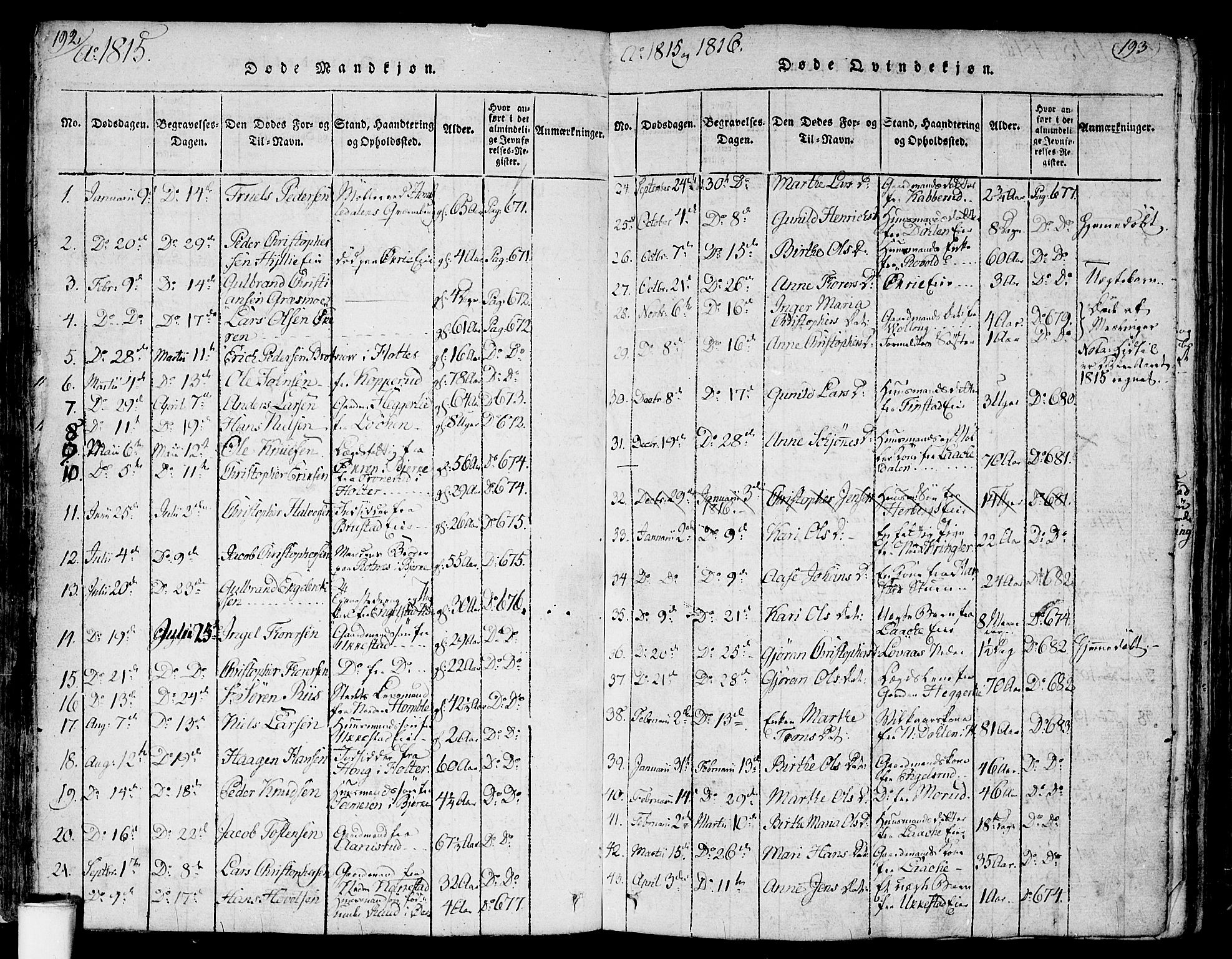 Nannestad prestekontor Kirkebøker, AV/SAO-A-10414a/F/Fa/L0009: Parish register (official) no. I 9, 1815-1840, p. 192-193