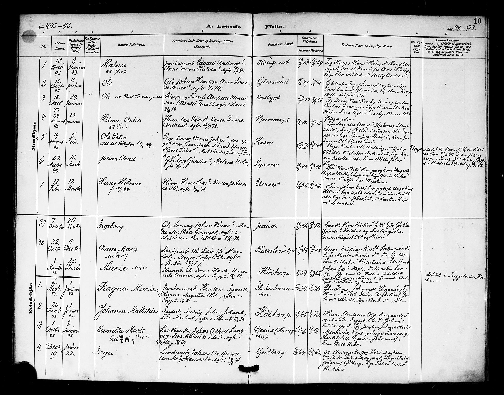 Eidsberg prestekontor Kirkebøker, AV/SAO-A-10905/F/Fa/L0013: Parish register (official) no. I 13, 1890-1901, p. 16