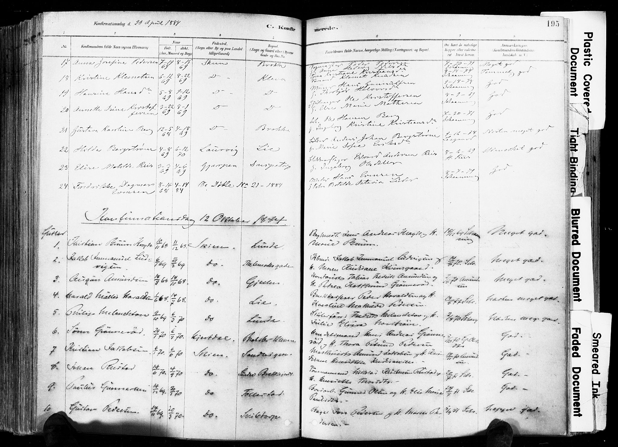 Skien kirkebøker, AV/SAKO-A-302/F/Fa/L0009: Parish register (official) no. 9, 1878-1890, p. 195