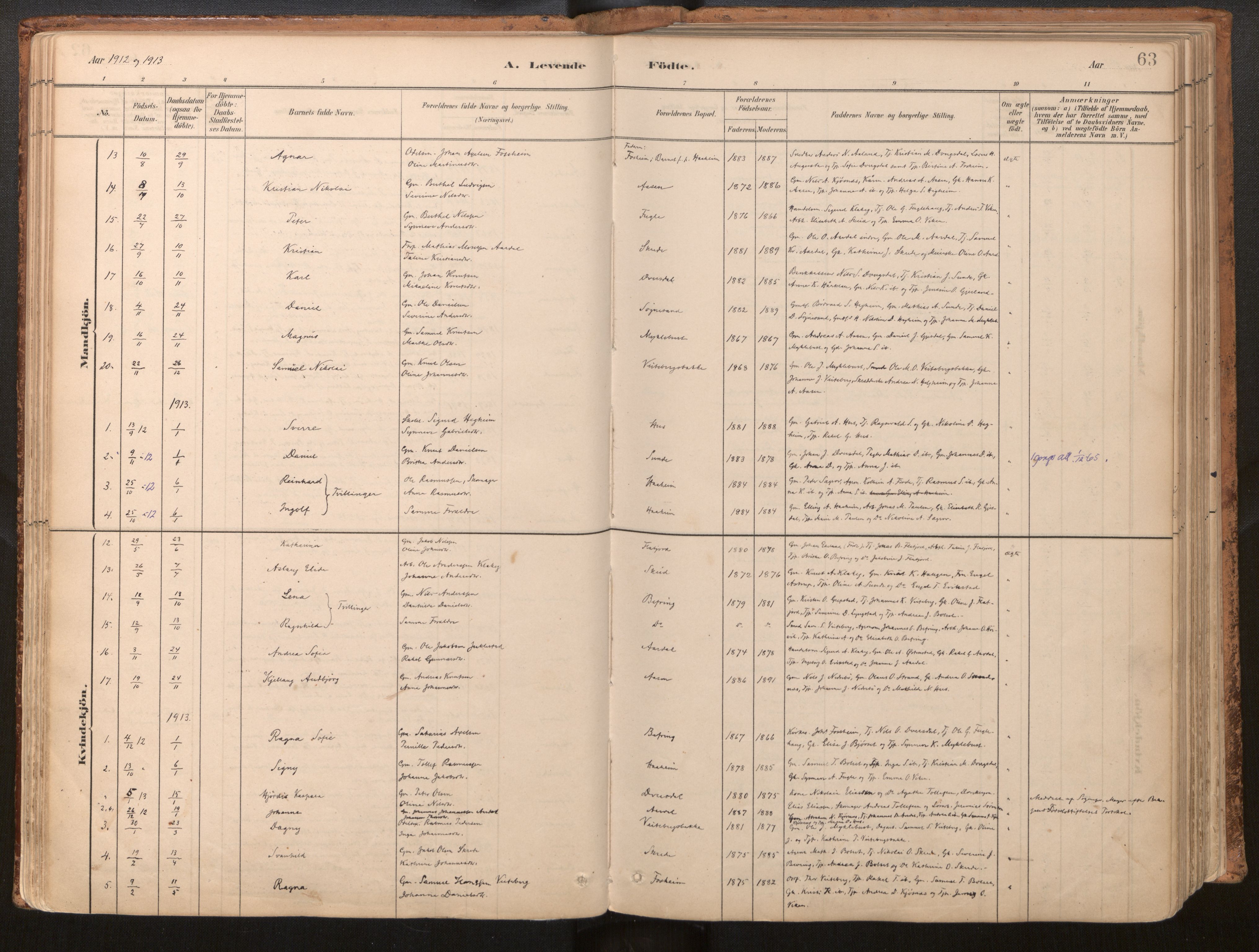 Jølster sokneprestembete, SAB/A-80701/H/Haa/Haac/L0001: Parish register (official) no. C 1, 1882-1928, p. 63