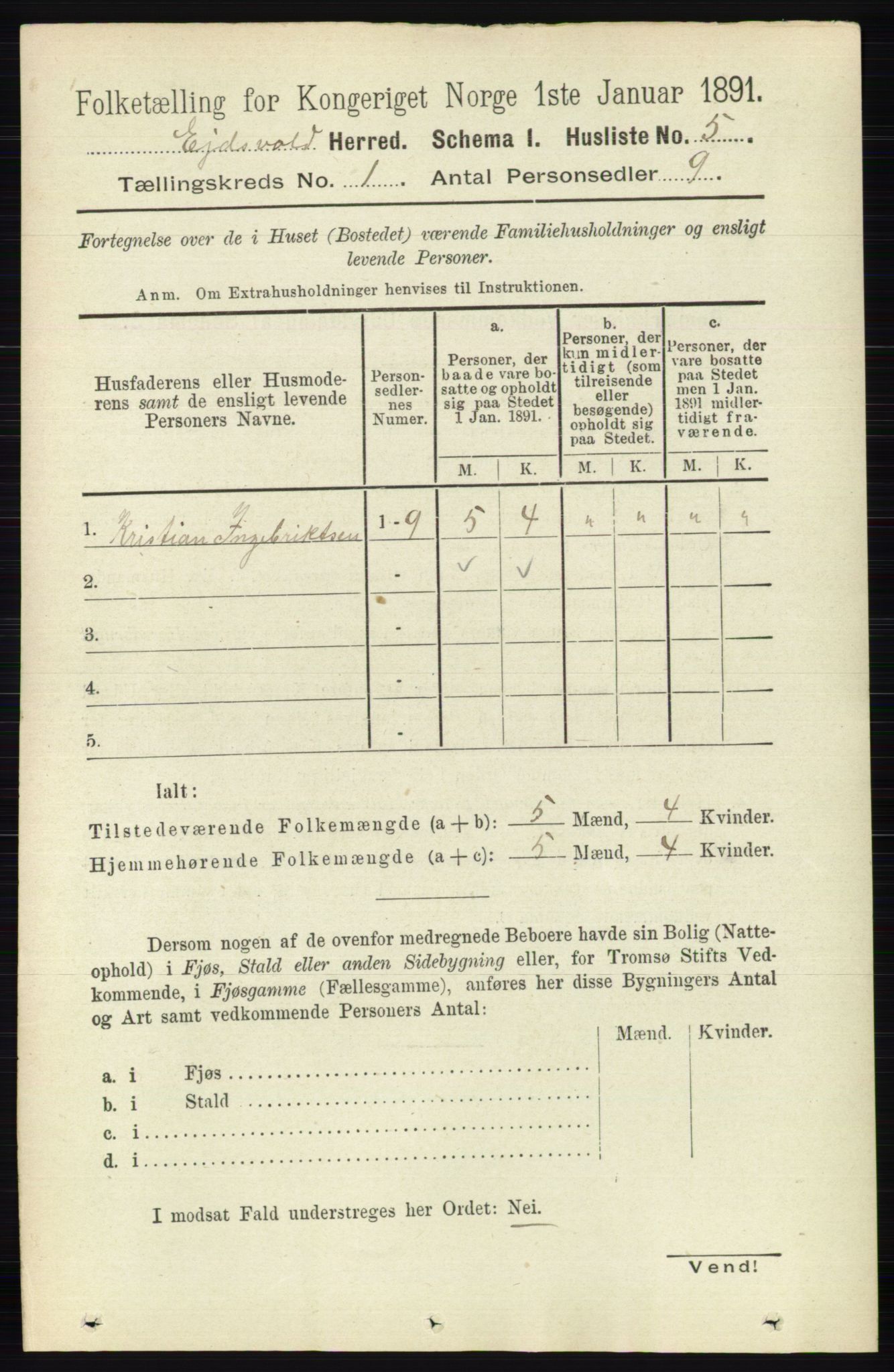 RA, 1891 census for 0237 Eidsvoll, 1891, p. 52